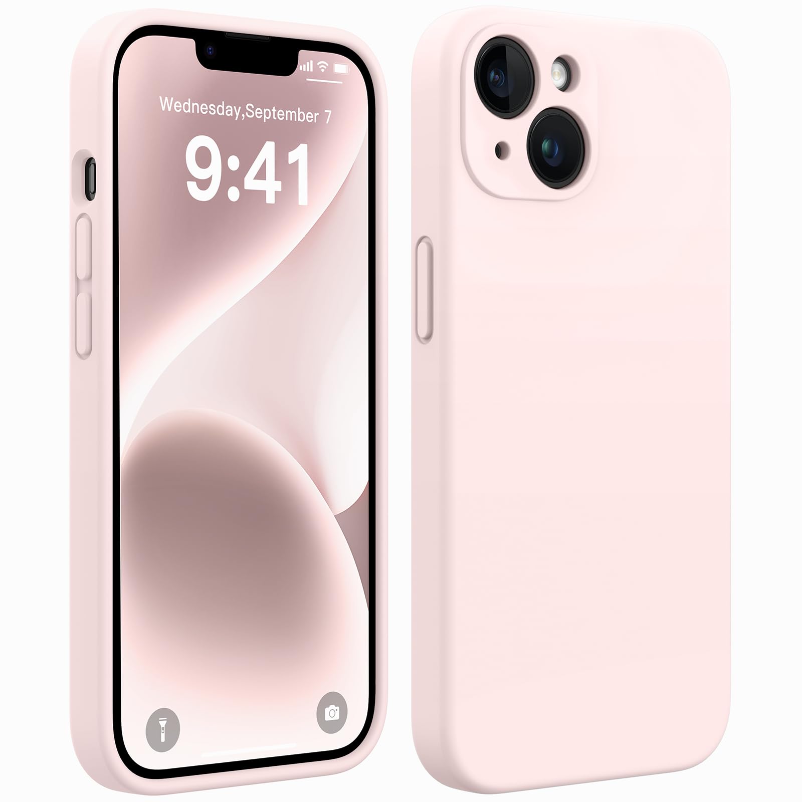 AOTESIER Compatible with iPhone 14 Case, Upgraded Liquid Silicone with [Camera Protection][2 Screen Protectors], Soft Anti-Scratch Microfiber Lining Phone Case iPhone 14, 6.1 inch, Chalk Pink