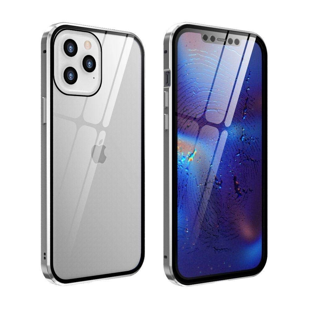 Étui de téléphone portable avec cadre en métal et verre trempé double face
