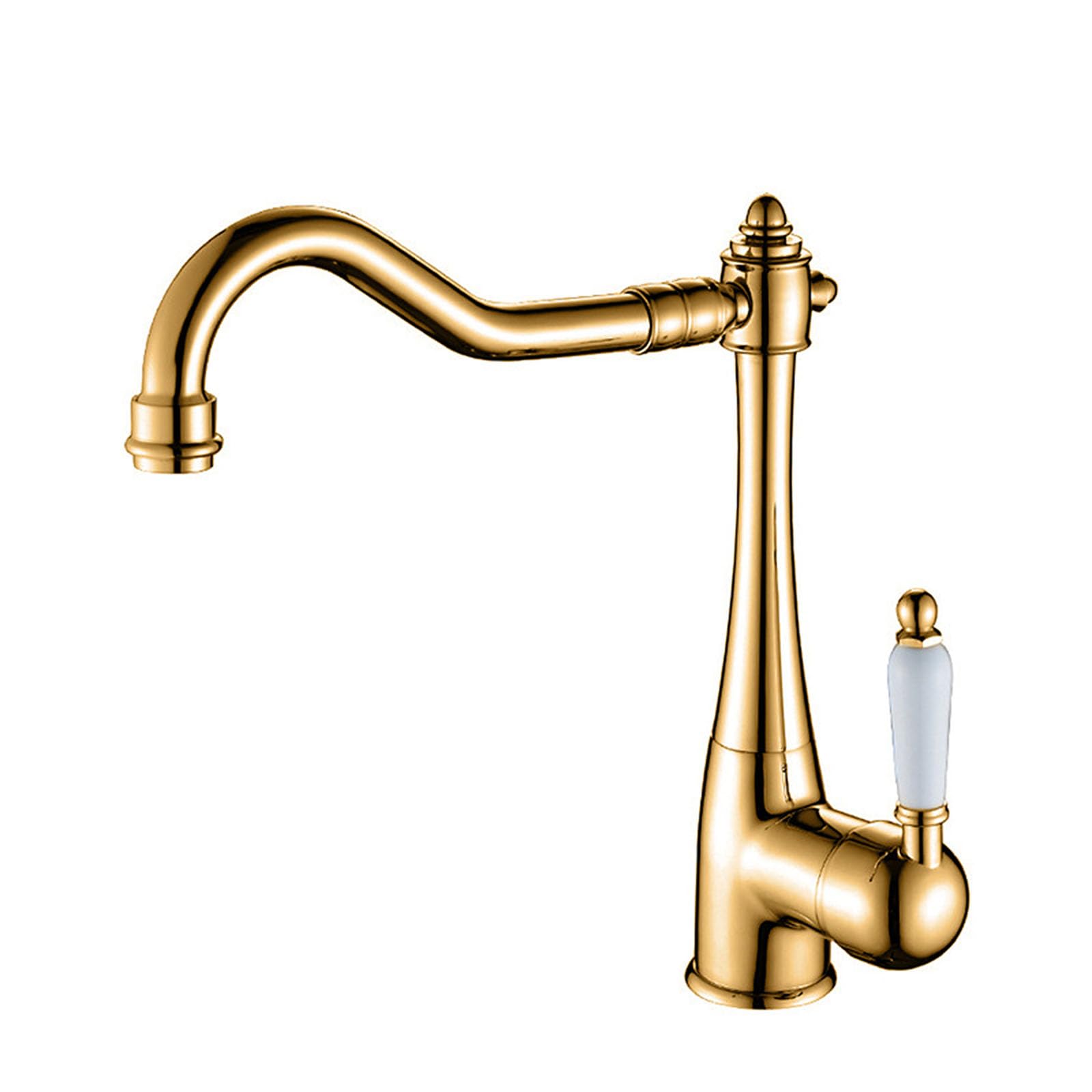 ASerZenith Vintage Single Handle Bathroom Faucet,Brass Kitchen Faucet Hot Cold Mixer Tap,Antique Vessel Sink Faucet With Ceramic Handle(Gold)