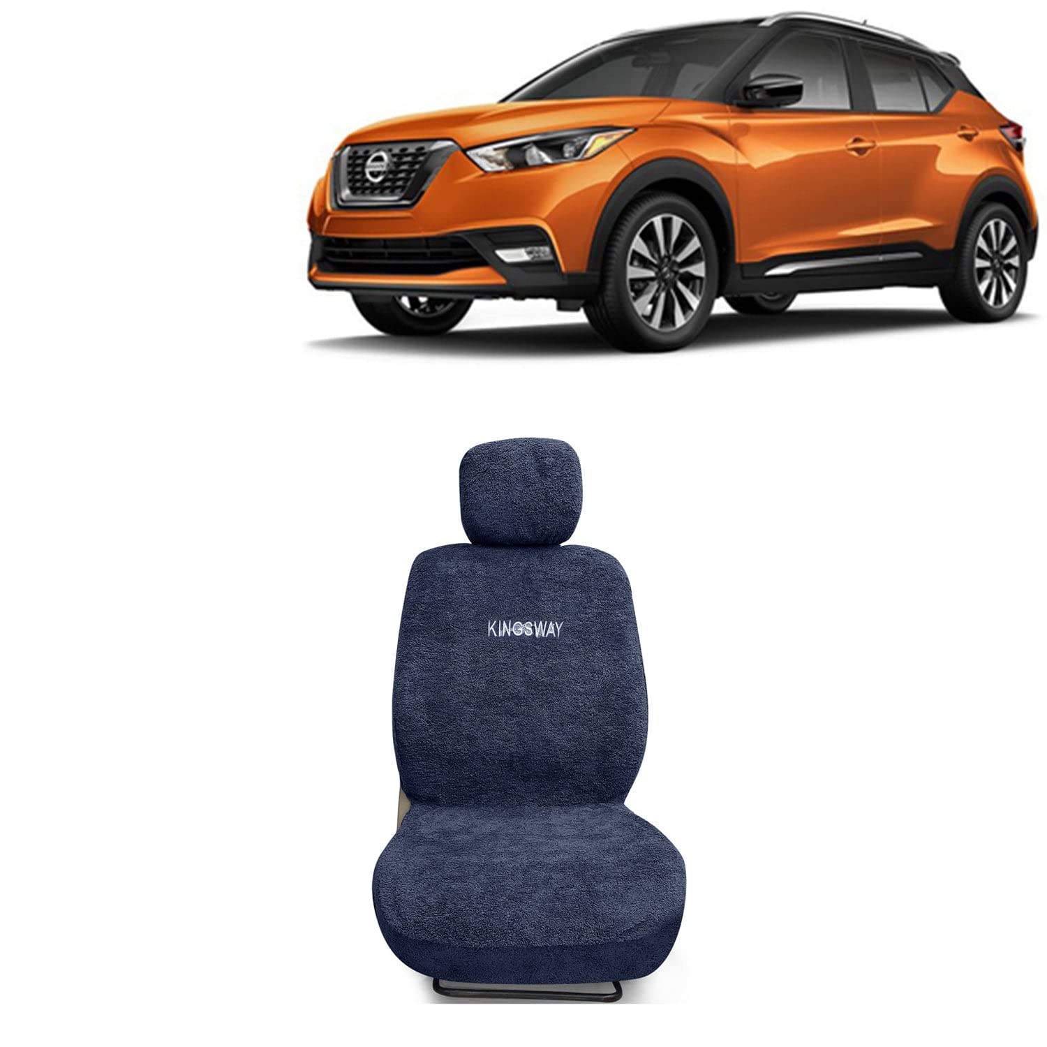 Kingsway® Kicks Seat Cover for (Year 2018 to 2023) All Model, Towel Fabric Car Seat Covers Compatible with Nissan Kicks, Complete Set (Car Specific Front + Rear Seat Covers), Grey Color