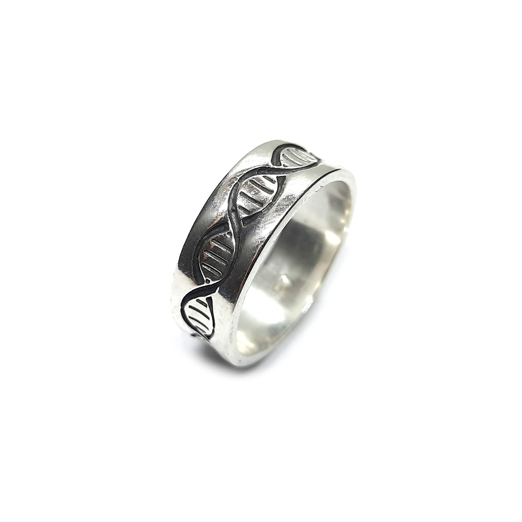 Élégante Bague en Argent Sterling Véritable Solide Estampillé 925 Anneau DNA