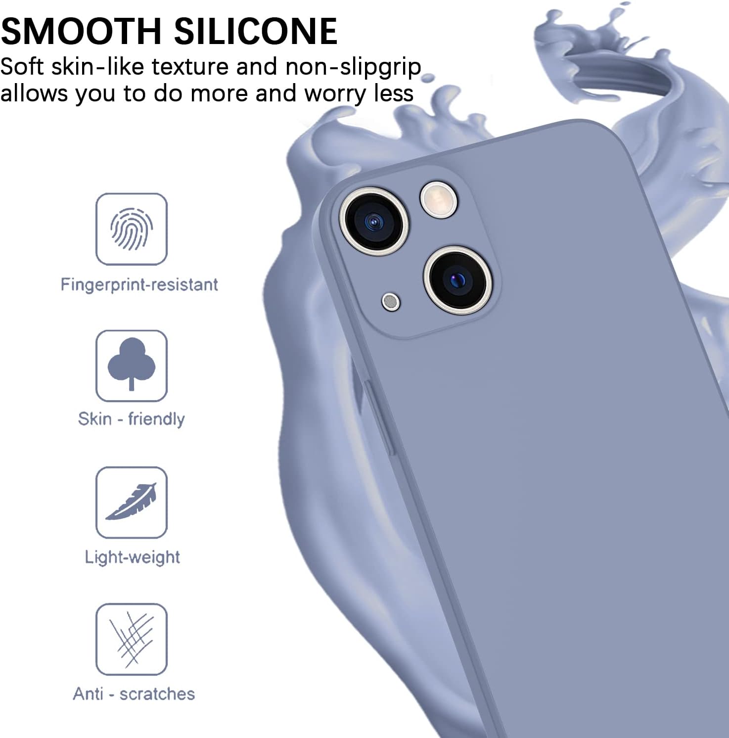 KPPIT for iPhone 13 Case Protective Case Silicone,Ultra Slim Soft Gel Anti-Scratch,Microfiber Lining,Rubber Shockproof Case Cover for iPhone 13 Lavender Gray,6.1 inch - Image 3