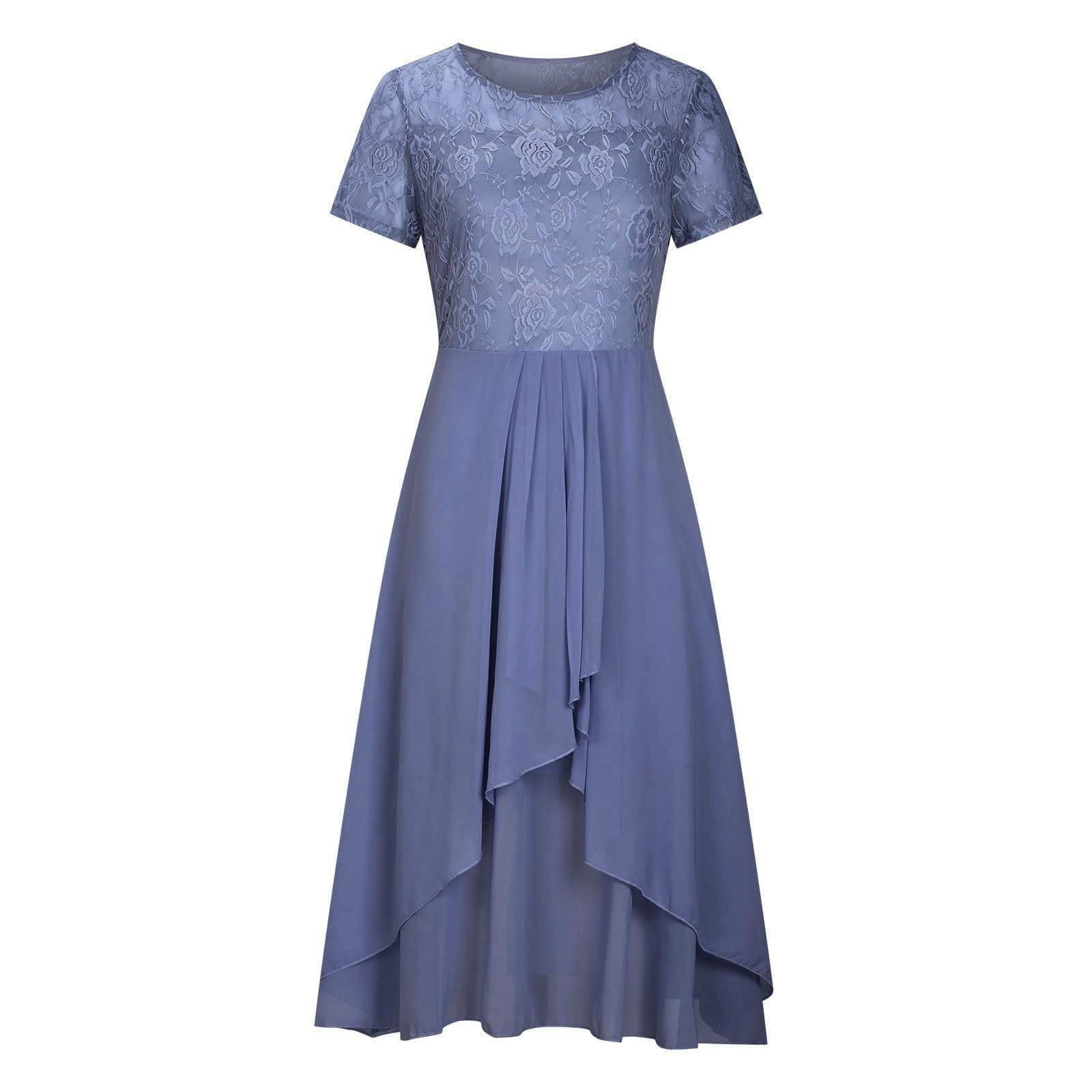 Vestido largo de gasa para mujer, vestido largo de flores, ligero y aireado, vestido de playa, cintura alta, manga corta, vestido envolvente, línea A, vestido largo fluido, vestido de cóctel, elegante