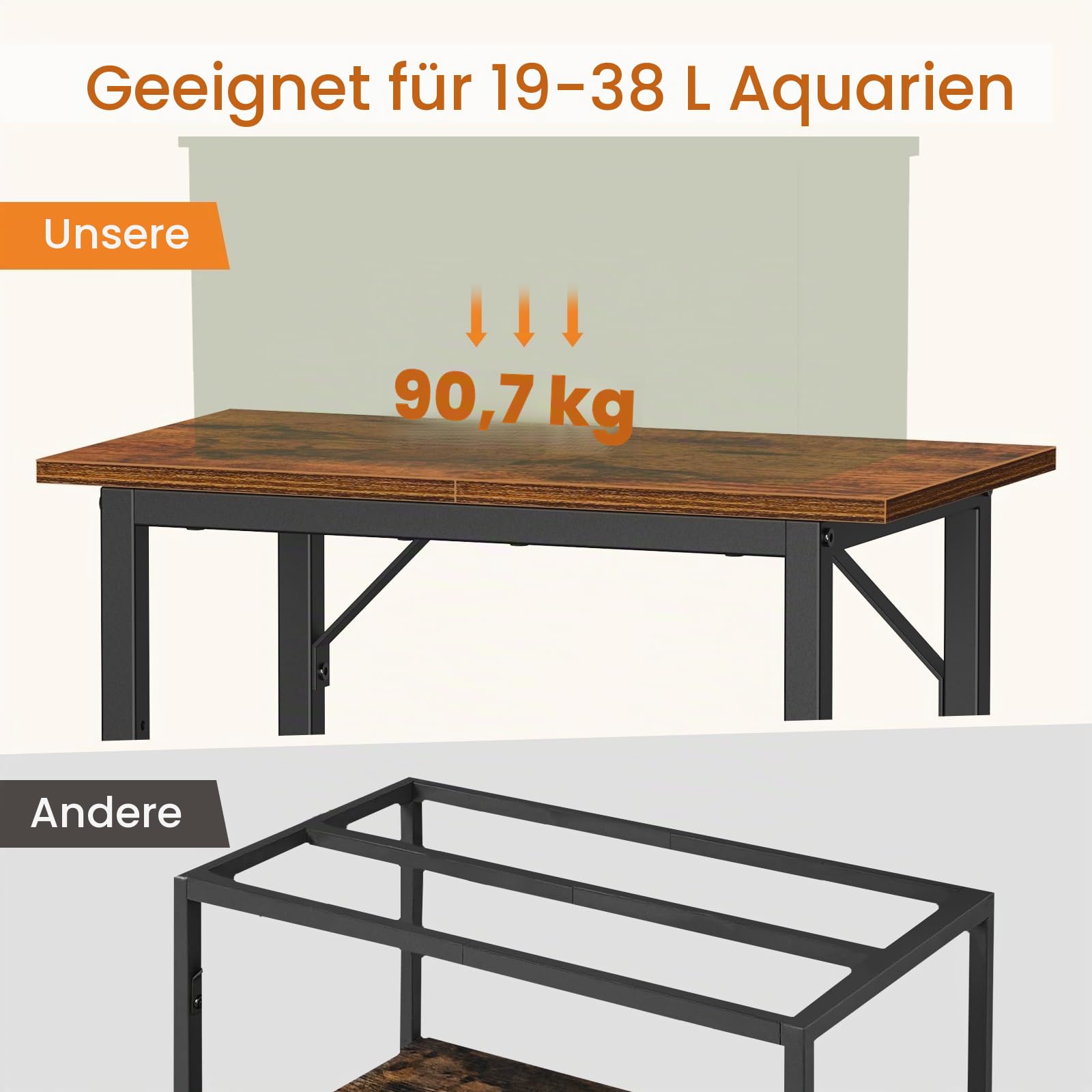 Snughome Aquarium-Ständer, 2-stöckige Aufbewahrungsregale, robuster Terrarienständer für Zuhause, Büro, Aquarium, 52 cm L x 28 cm B x 78 cm H, rustikales Braun