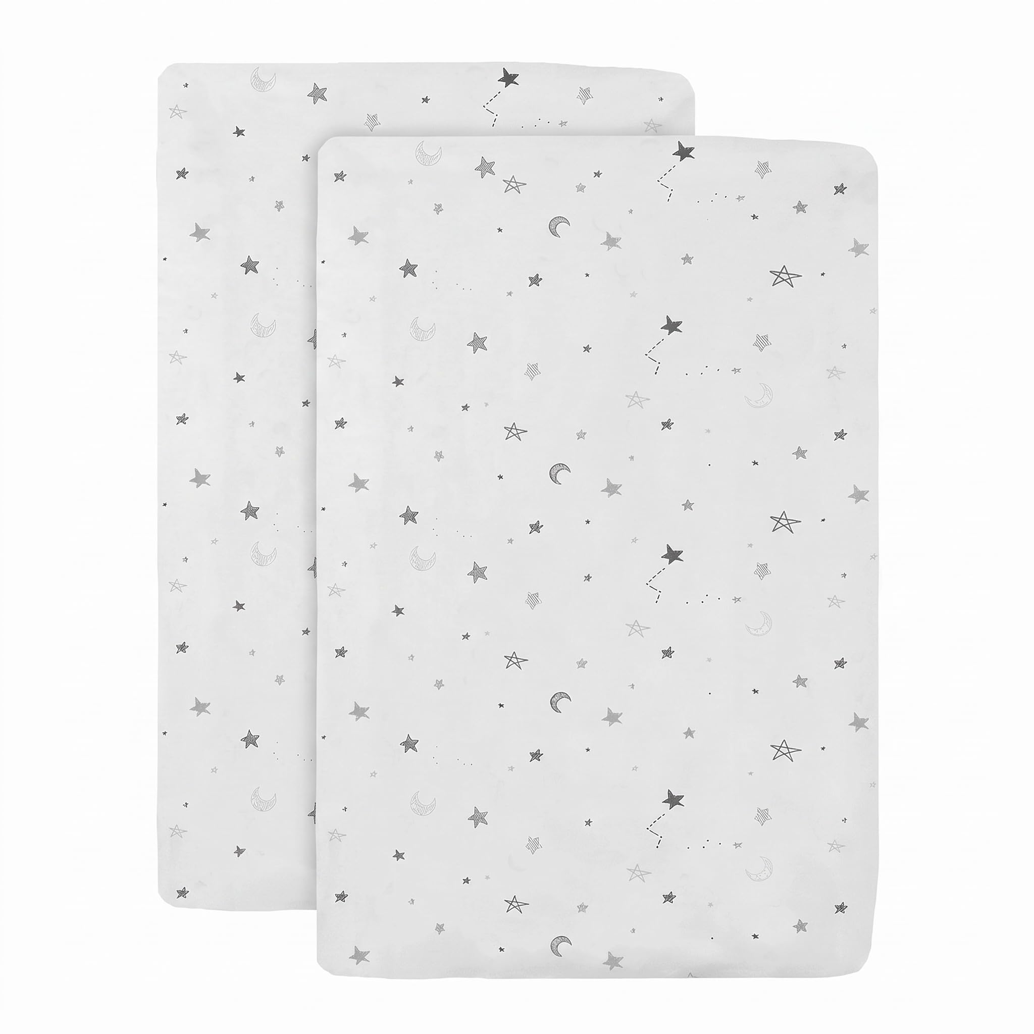American Baby Company 100% Natural Cotton Fitted Cradle/Bassinet Sheet 36" x 18" - Soft, Breathable &amp; Hypoallergenic Bed Sheet, Gray Stars and Moons, Neutral for Boys &amp; Girls (Pack of 2)