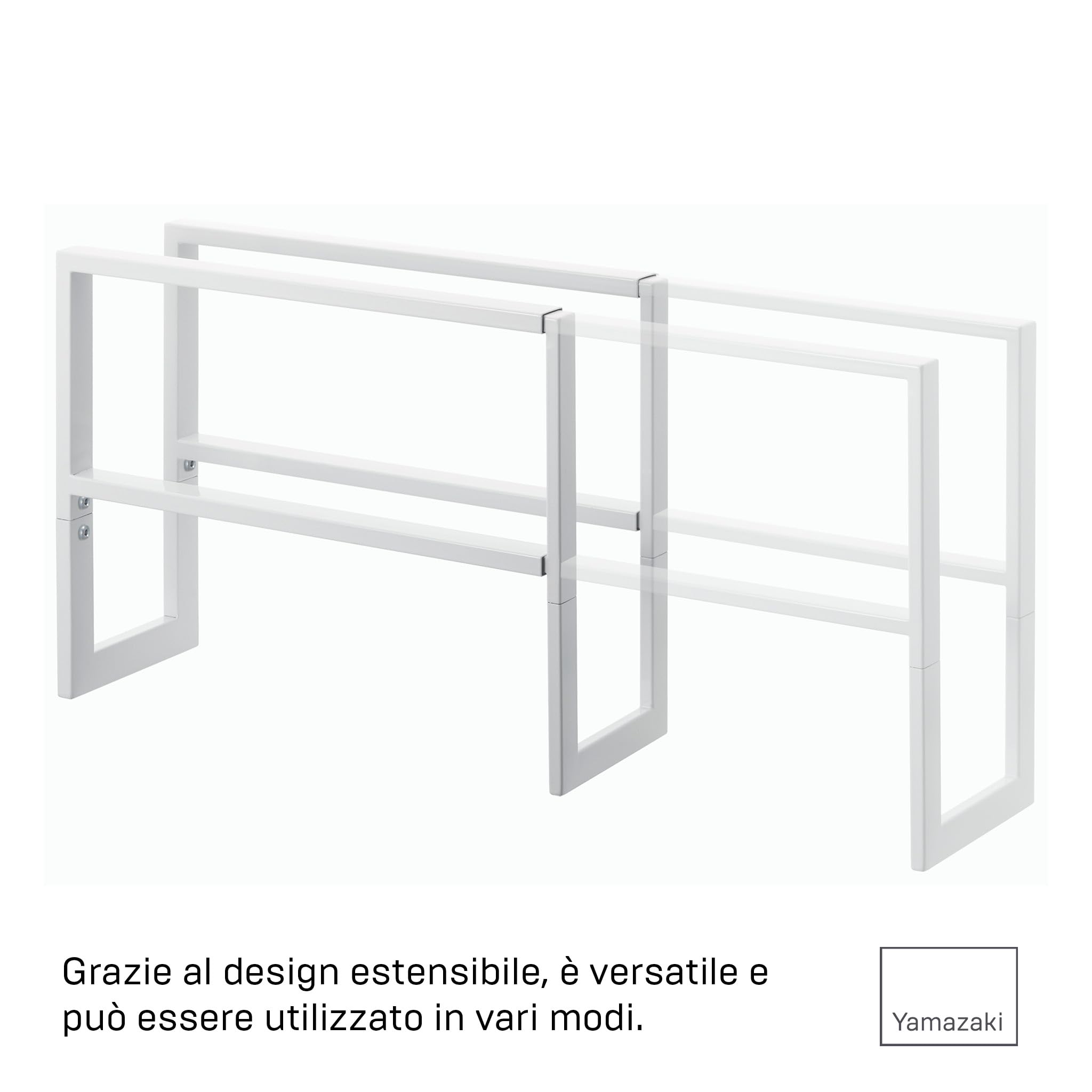 Yamazaki Tower Scarpiera Larga Bianca – Design Giapponese Minimalista, 50x14x45,5 Cm, Acciaio, 3 Ripiani Regolabili