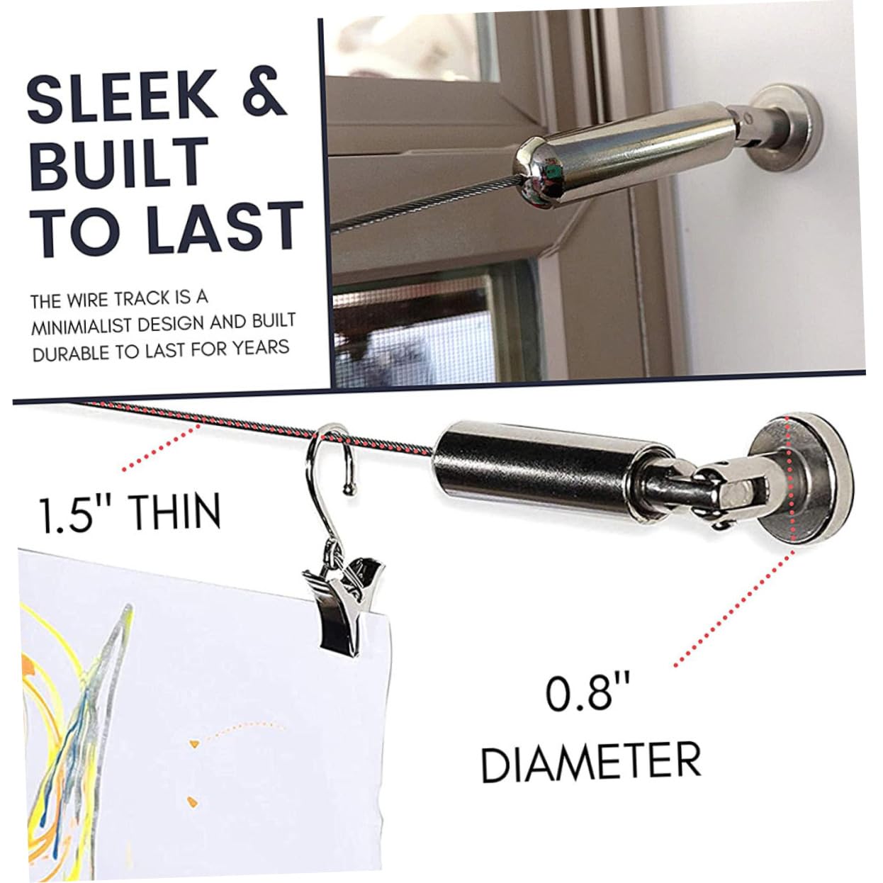 GLEAVI 1Set Curtain Tension Wire for Hanging Drapes Pictures Stainless Steel Clothesline Wire Versatile for Curtains Art Displays and Crafts