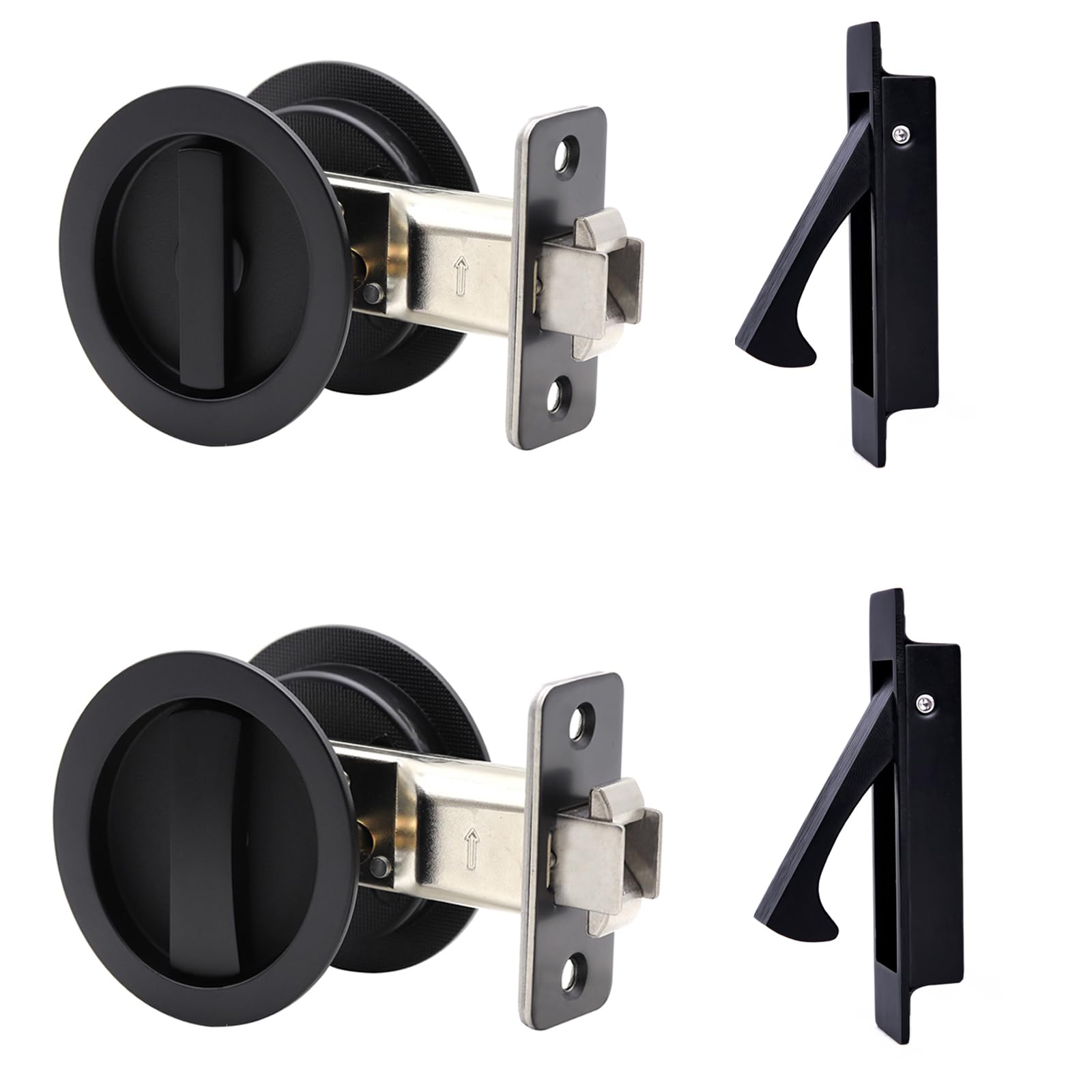 Dontay 2 Pack Pocket Door Passage Lock and Pull Handle,Flush Mount Door Pull for Pocket Sliding Door,Hardware for 1 3/8” to 2 3/16” Thickness Door