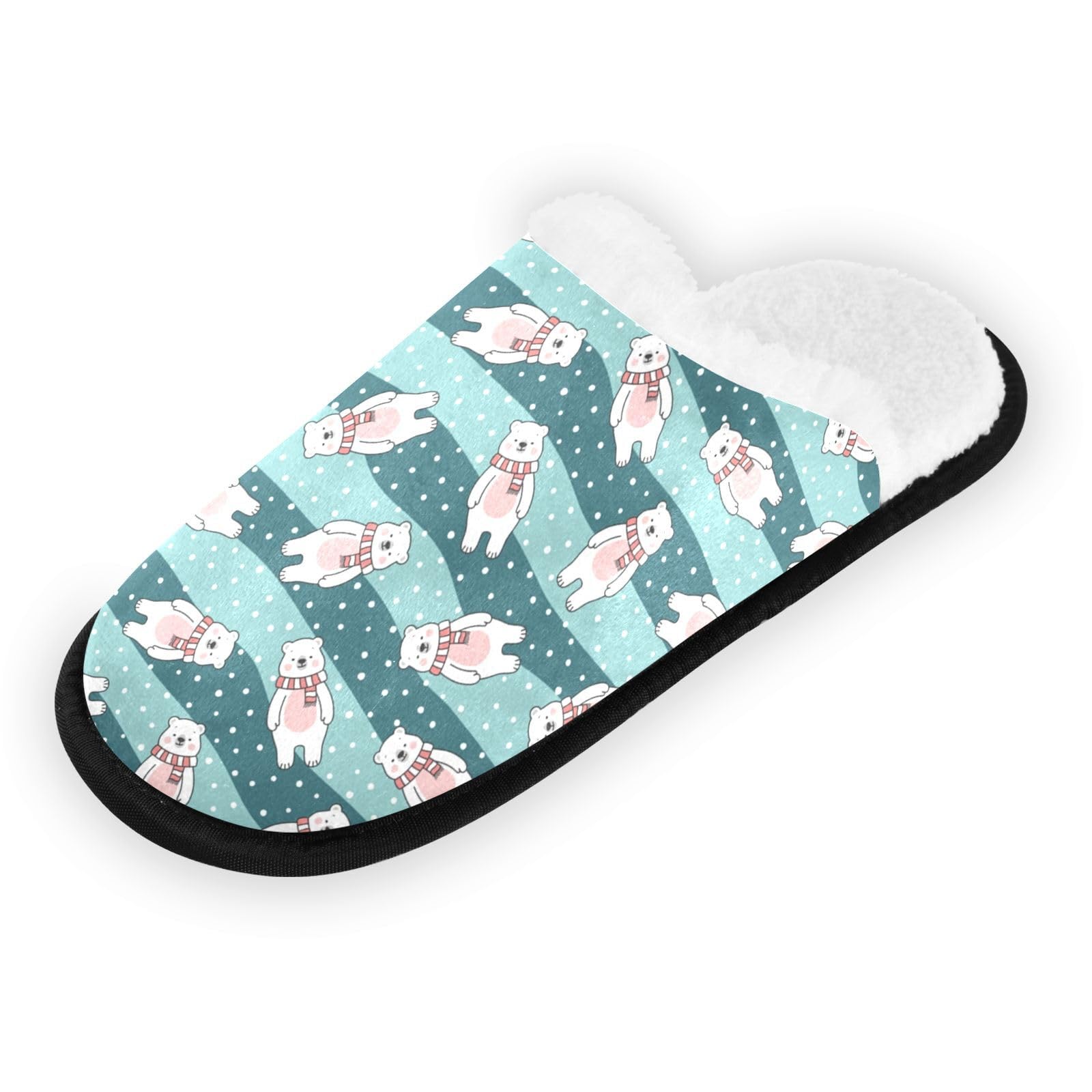 Ajusmeau Winter Polar Bear Cozy Slippers for Women Men Indoor Washable Fuzzy House Shoes with Anti-Skid Sole