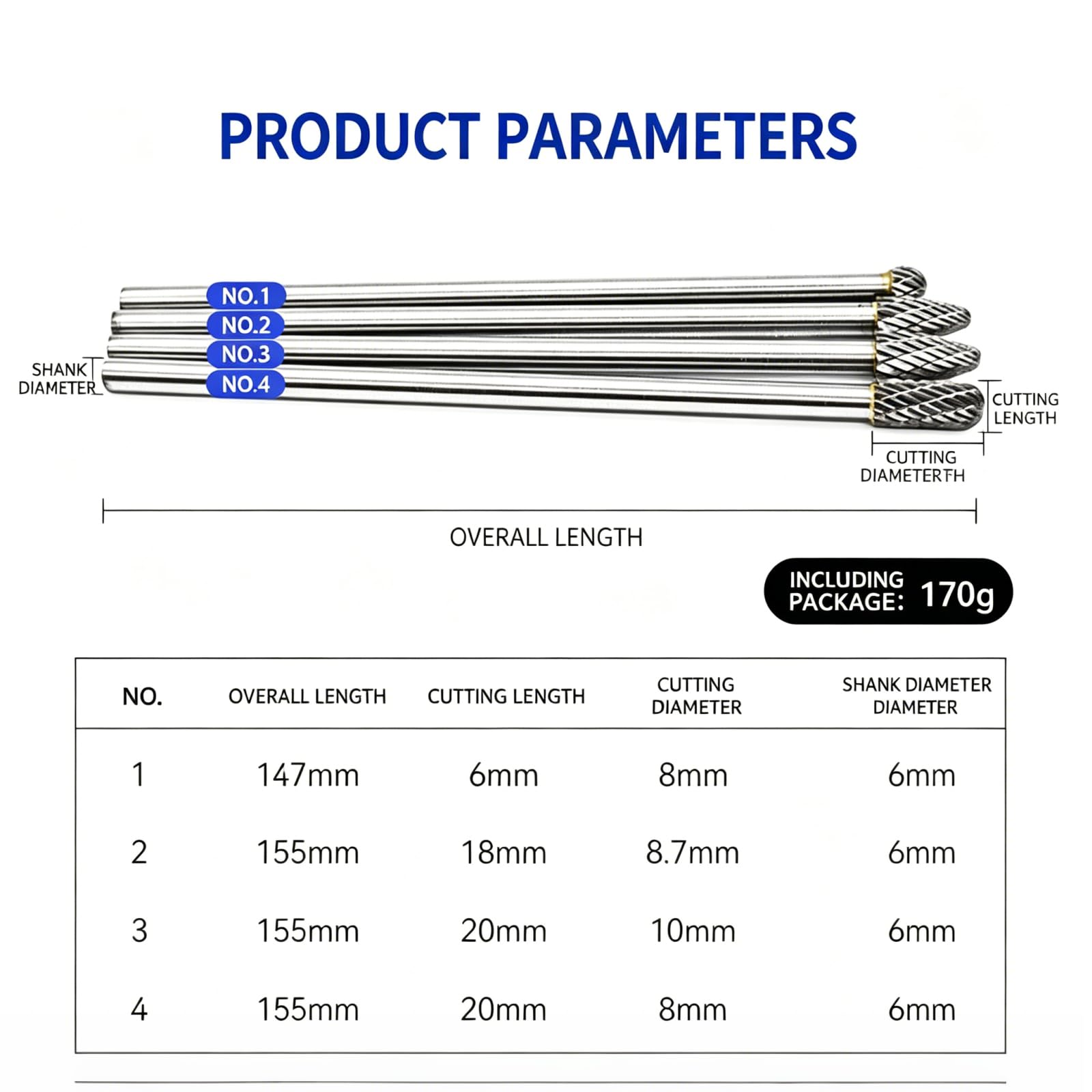 Lang Hartmetall Frässtifte, 4 StüCk 6mm Schaft Wolframstahl Fräser Metallfräser Bohrer Für Bohrmaschine, Schleifmaschine, Hartmetallfräser Rotary Burr Set Für Holz Metall Schnitzen, Gravur, Bohren