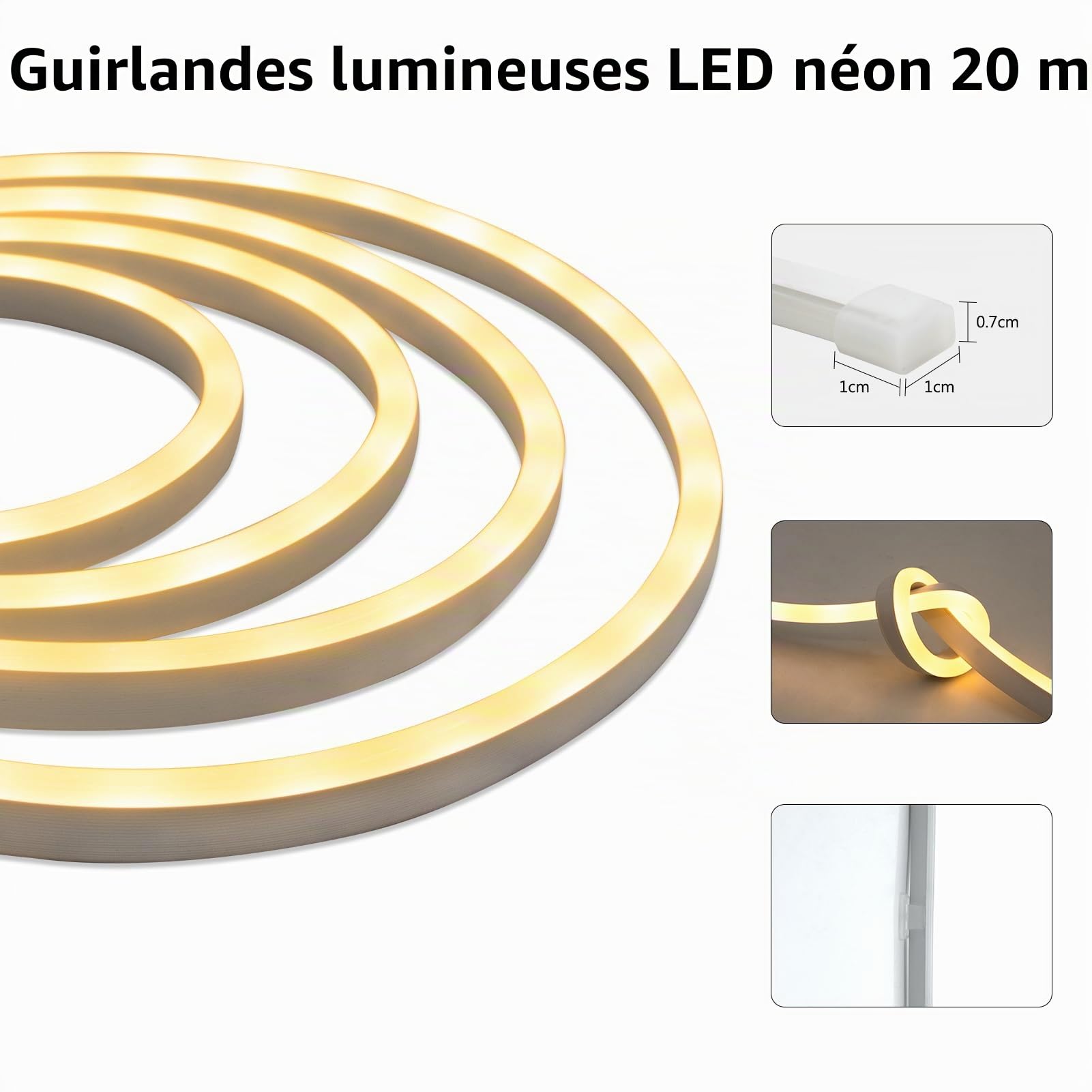 CCILAND 20M Ruban LED Flexible Néon Bande 2400 LEDs Blanc Chaud Neon Strip Lights Outdoor IP67 Silicone Avec minuterie et variateur d'intensité