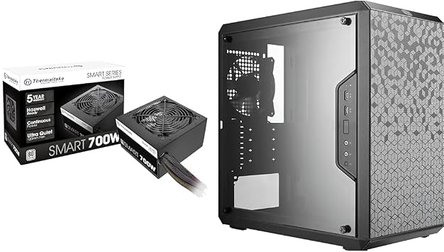Thermaltake Smart 700W 80+ White Certified PSU, Continuous Power with 120mm Ultra Quiet Fan & Cooler Master MasterBox Q300L Micro-ATX Tower with Magnetic Design Dust Filter