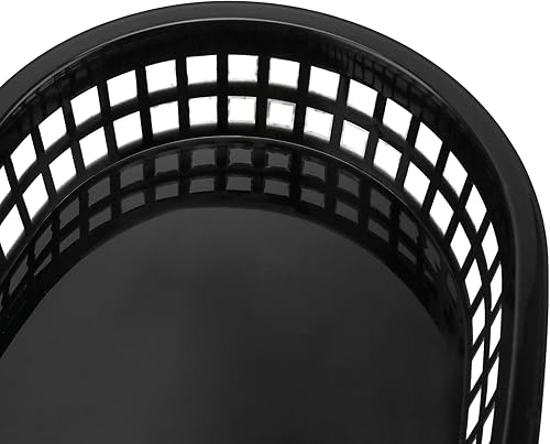 Miniatura 3 de Paquete de 24 cestas negras para servir comida rápida, de 11 x 7 pulgadas, forma ovalada de plástico para servicio de delicatessen, pan, perritos
