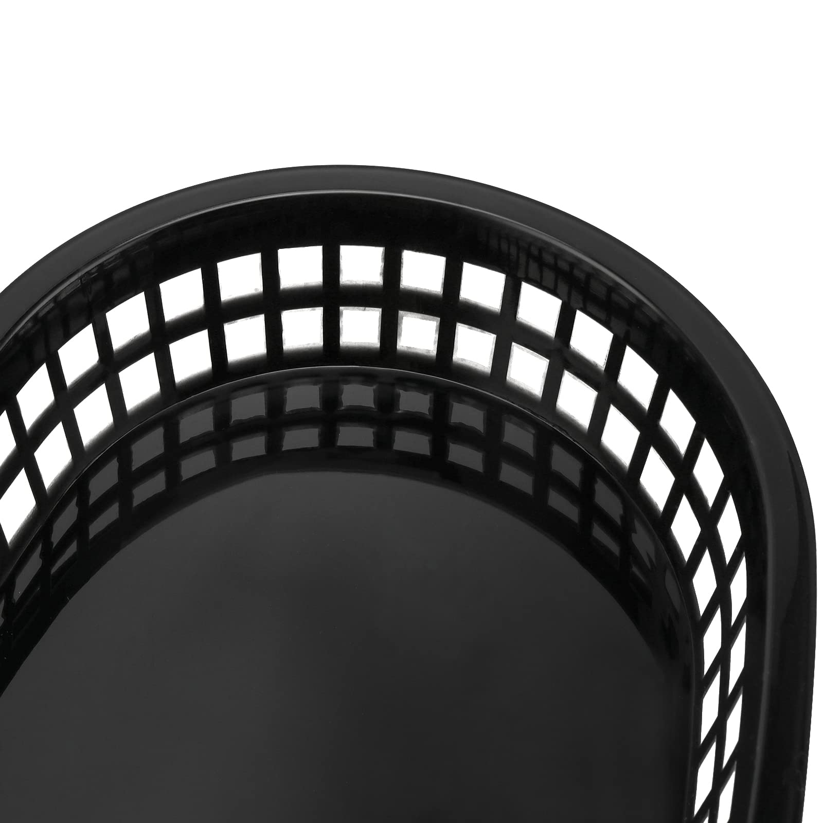 24 Pack Oval Shape Plastic Fast Food Serving Baskets for Bread, Hot Dog, Hamburgers, Sandwiches, Fries, BBQs - Black, 11" x 7"