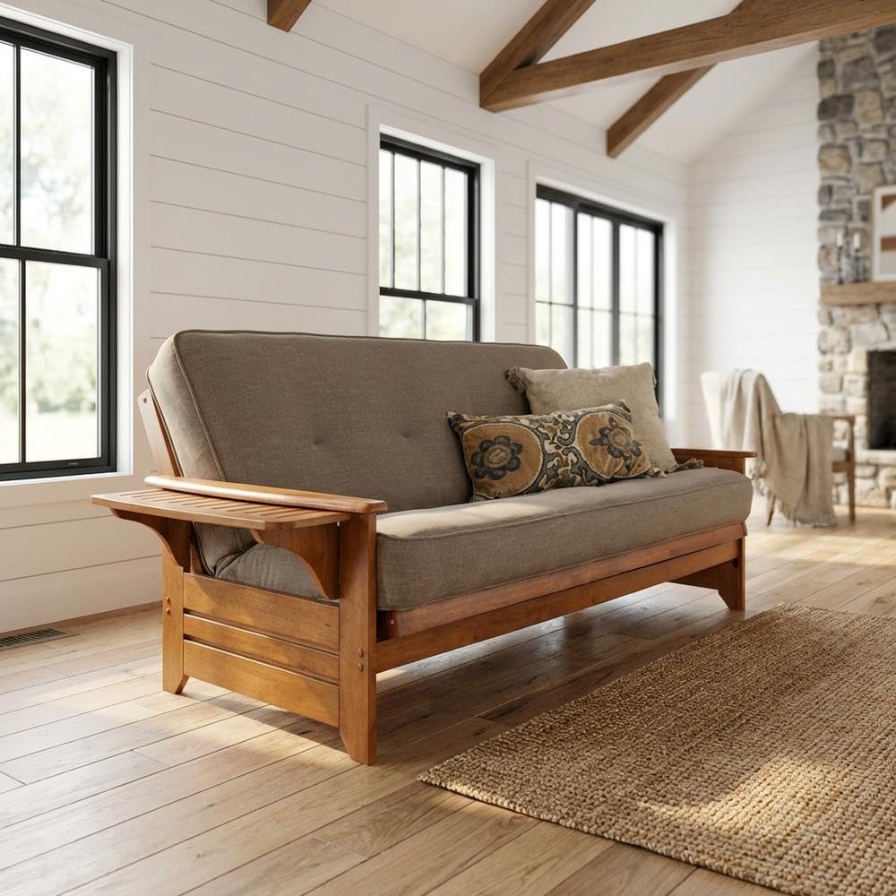 Starlight Canyon Home Brown Futons with 100% Polyester Fabric, Sturdy Frame, Modern Style, Comfortable Sleeping Surface, Durable Construction