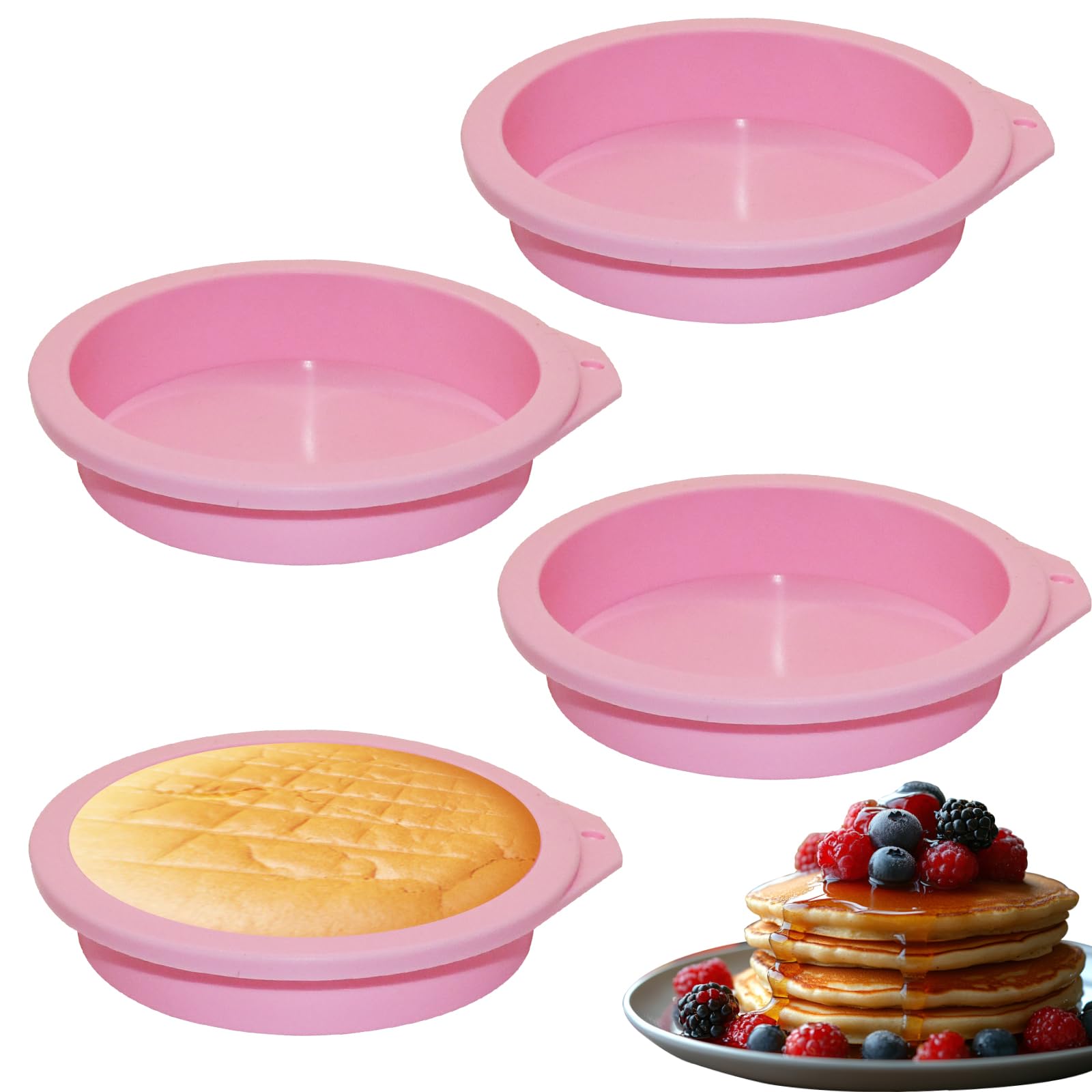Chistepper 4 Pieces Air Fryer Egg Molds, Silicone Pans, Muffin Top Molds, 4 Inch Cake Mold, Pink