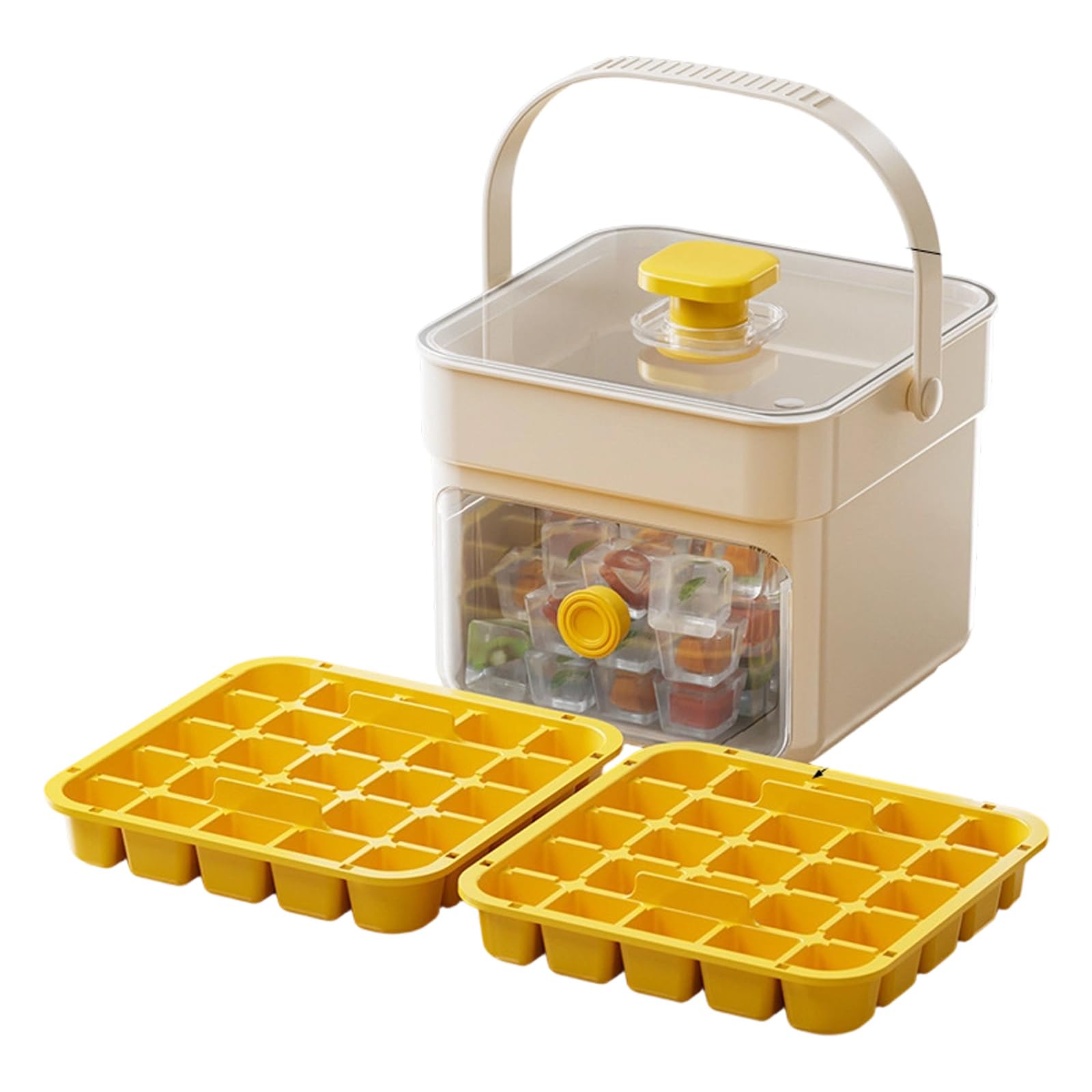 ZEPFJHE Button Ice Tray with Lid and Bin Dishwasher Safe for Daily Use Press Freezing Block Maker