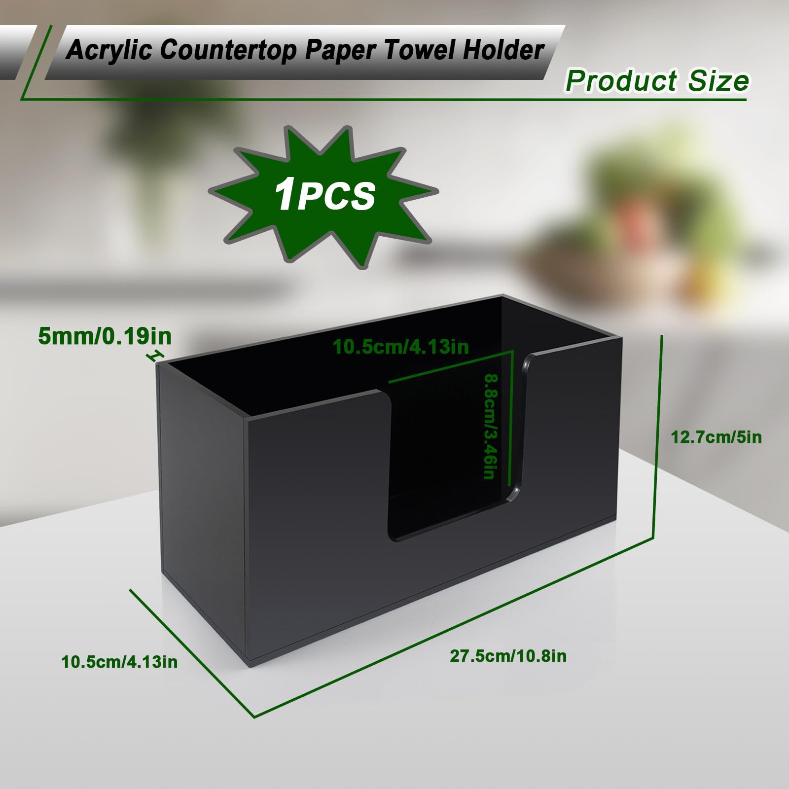 Paquete de 2 soportes para toallas de papel para encimera, soporte acrílico para toallas de papel de baño, servilletero negro para cocina, encimera, plegable, plegable, en C, dispensador de toallas de