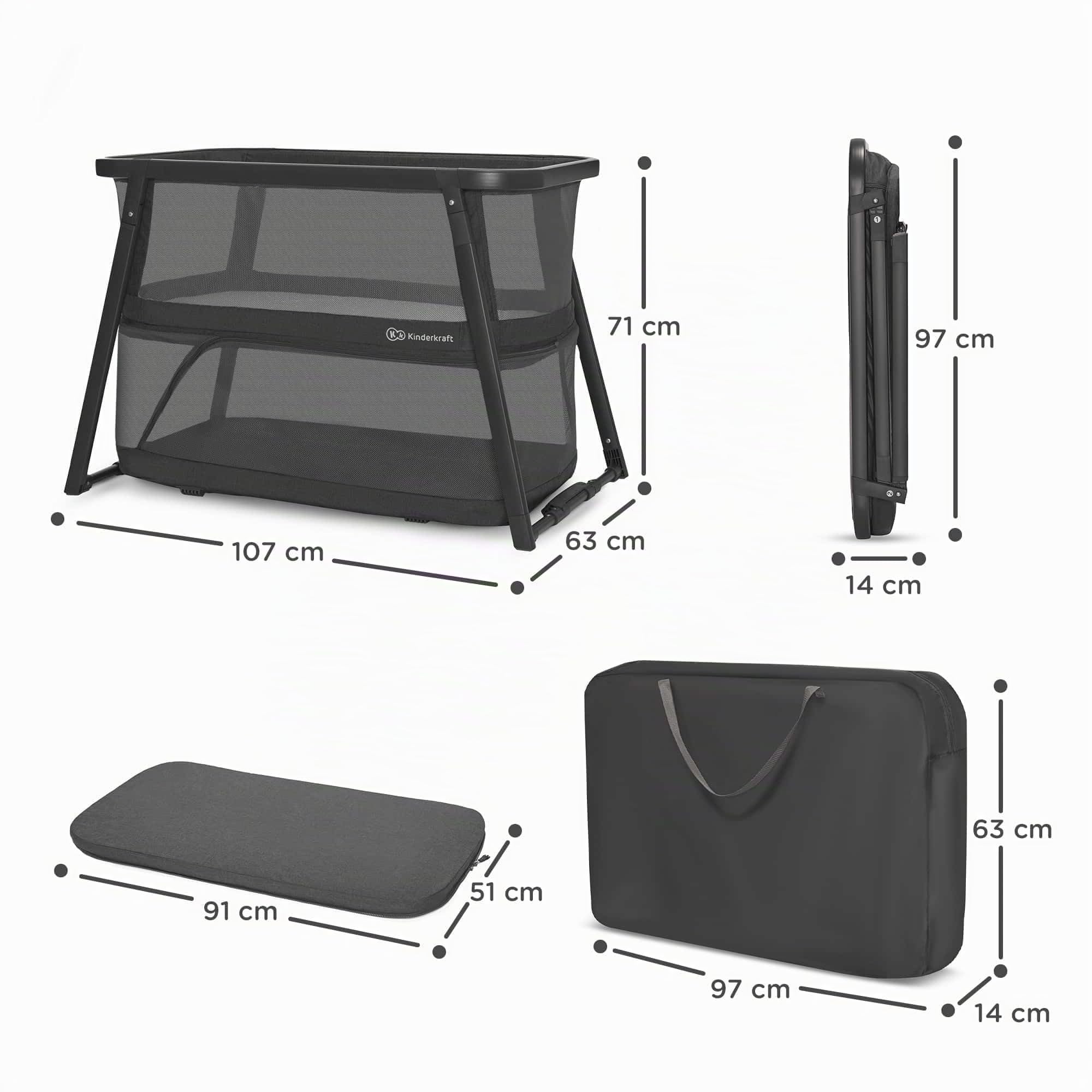 Kinderkraft SOFI Plus, Lit bébé, Berceau, Lit de Voyage, De la Naissance à 3 Ans, Jusqu'à 15 kg, Pliage Rapide, Parfait pour Les déplacements, Housse en Coton, 2 draps offerts, Gris