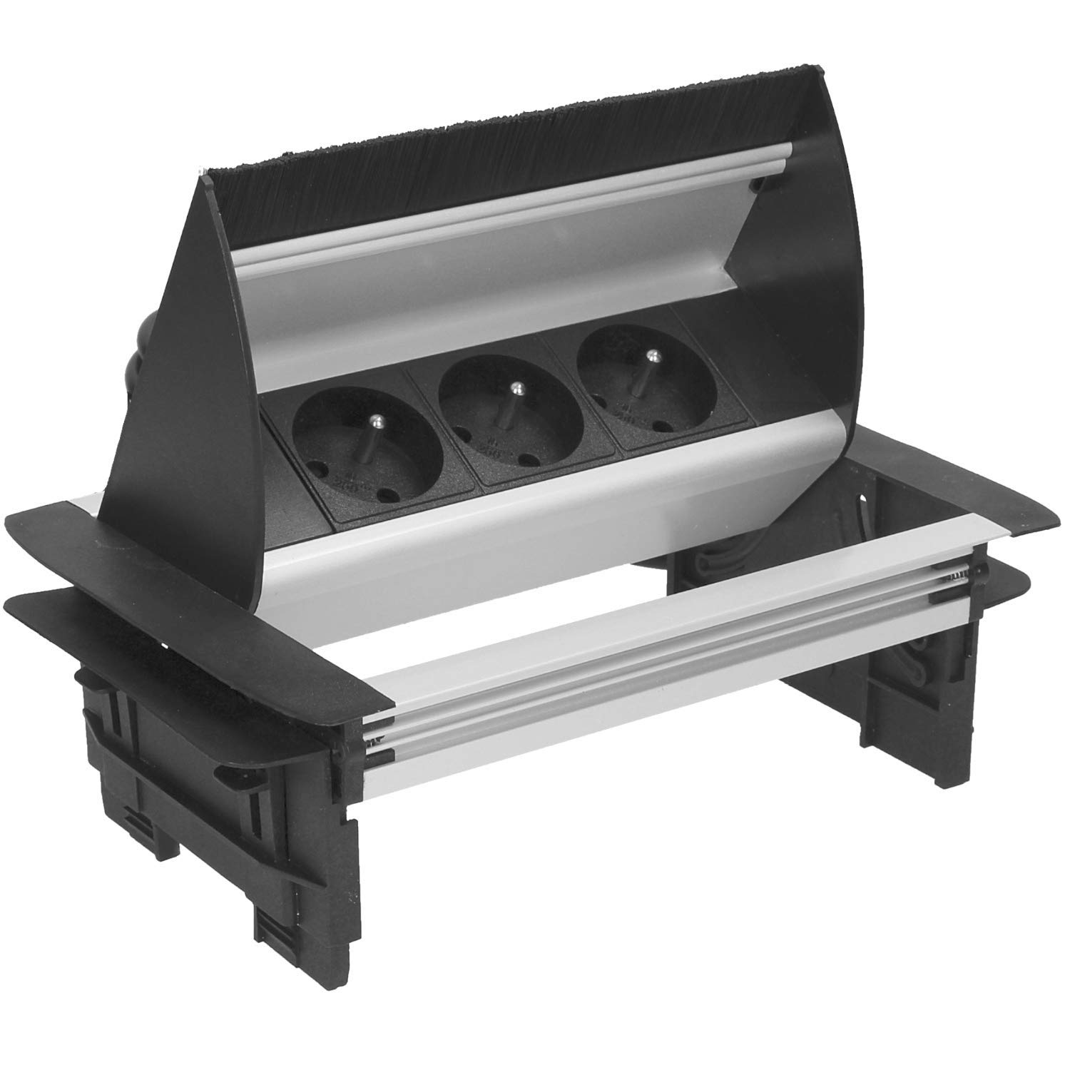Orno Bloc Prise Encastrable Plan de Travail, 3 Prises 3680W, Longueur de Câble: 1,8m (sans USB) Argent/Noir