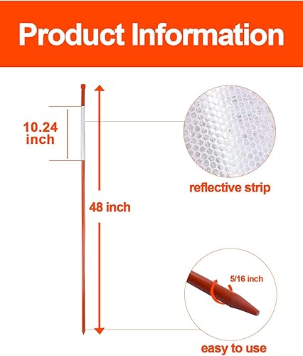 Miniatura 2 de 10 marcadores reflectantes para calzada, estacas de nieve de 48 pulgadas con cinta reflectante altamente visible, estaca de poste de nieve de 516