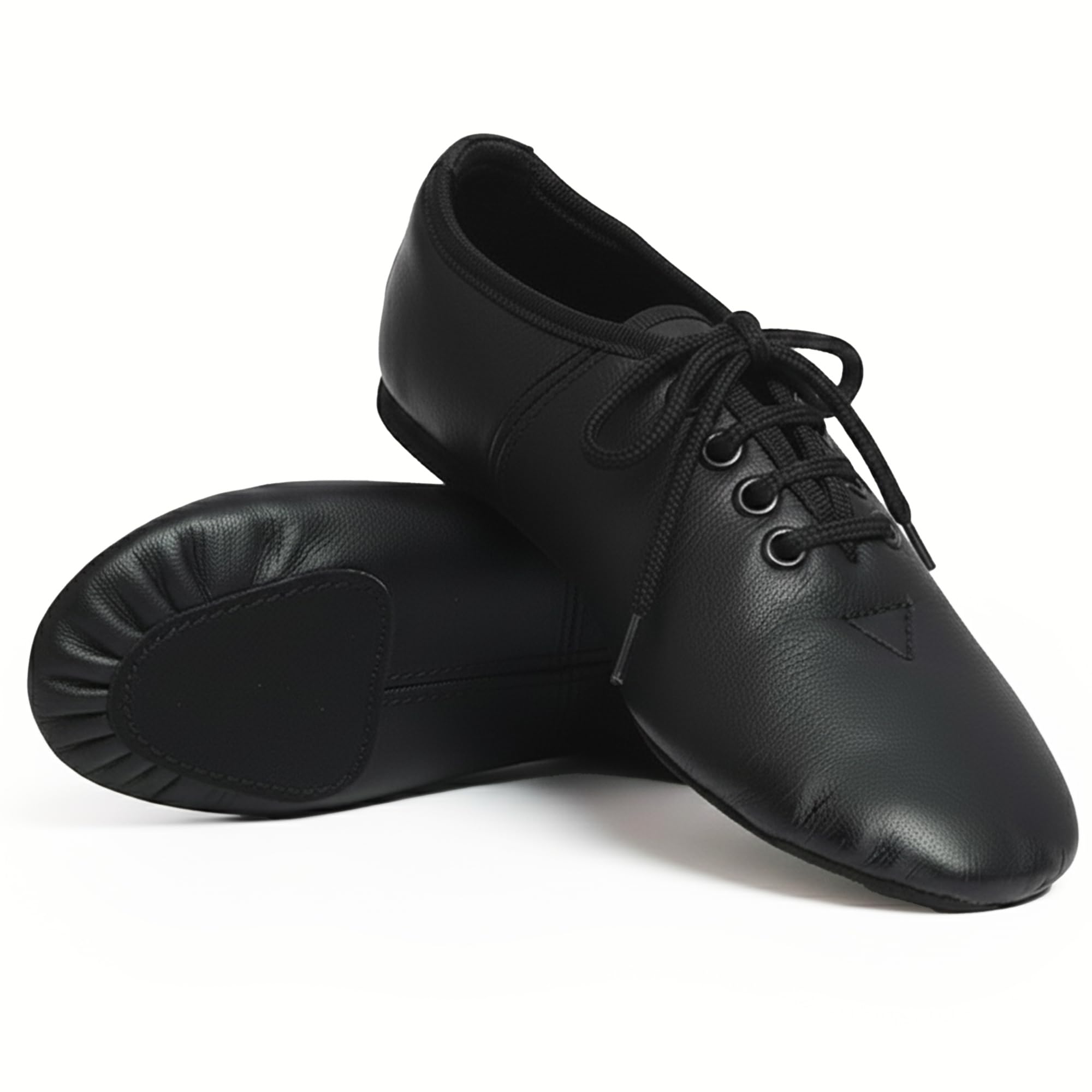 – Jazz Dance Black Shoes Modern Stage Shoes, Rubber Split Sole, Pure Leather Jazz Shoes (See Size Guide in Pictures) Lace Up