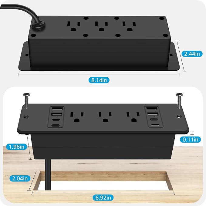 Multitoma HHSOET 6 tomas con USB C 6 pies negro miniatura 6