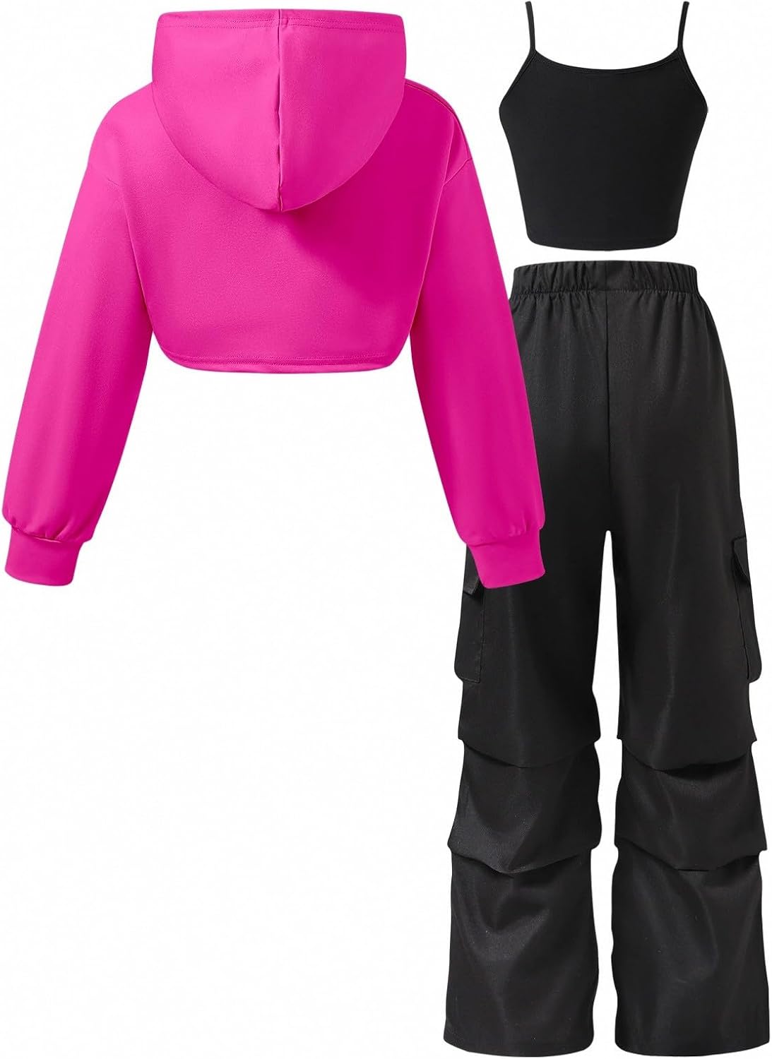 Kids-Tween Girls Clothing,3-Piece Teen Girls Outfit Set, Cropped Hoodie,modischer Outfit, Black Tank Top and Cargo Pants - Image 7