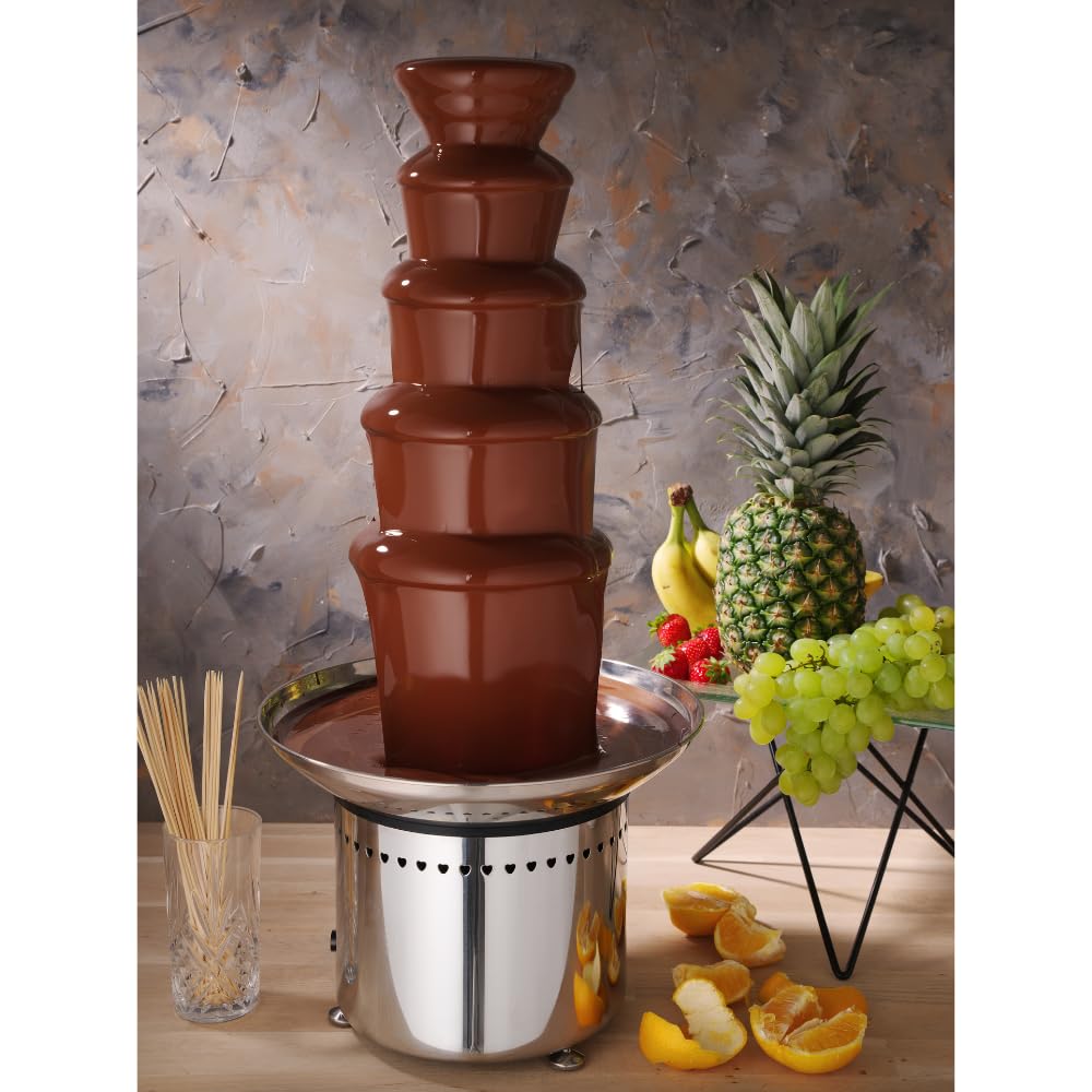 MBH - Fontana di cioccolato professionale a 5 livelli. Fontana Fonduta di Cioccolato in Acciaio Inox Didable per Alberghi