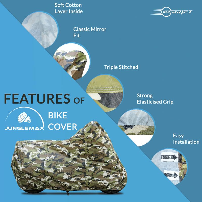 Image of Neodrift 'JungleMax' Bike Cover for Yezdi Adventure (Windproof, All-Weather Motorcycle Protection, Water & UV Resistant, Dustproof)