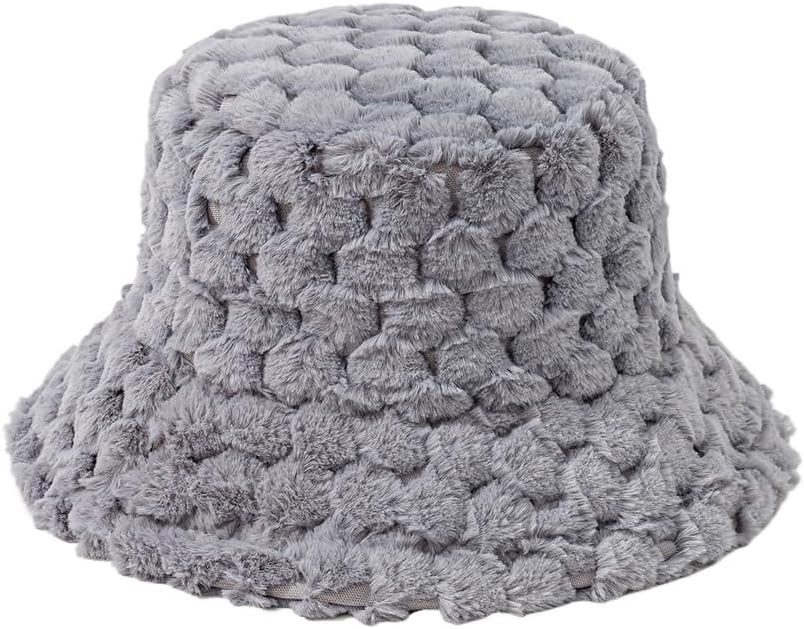 Retro Faux Fur Fuzzy Bucket Hat for Women Fashion Warm Furry Fisherman Cap Winter Casual Plush Basin Hat
