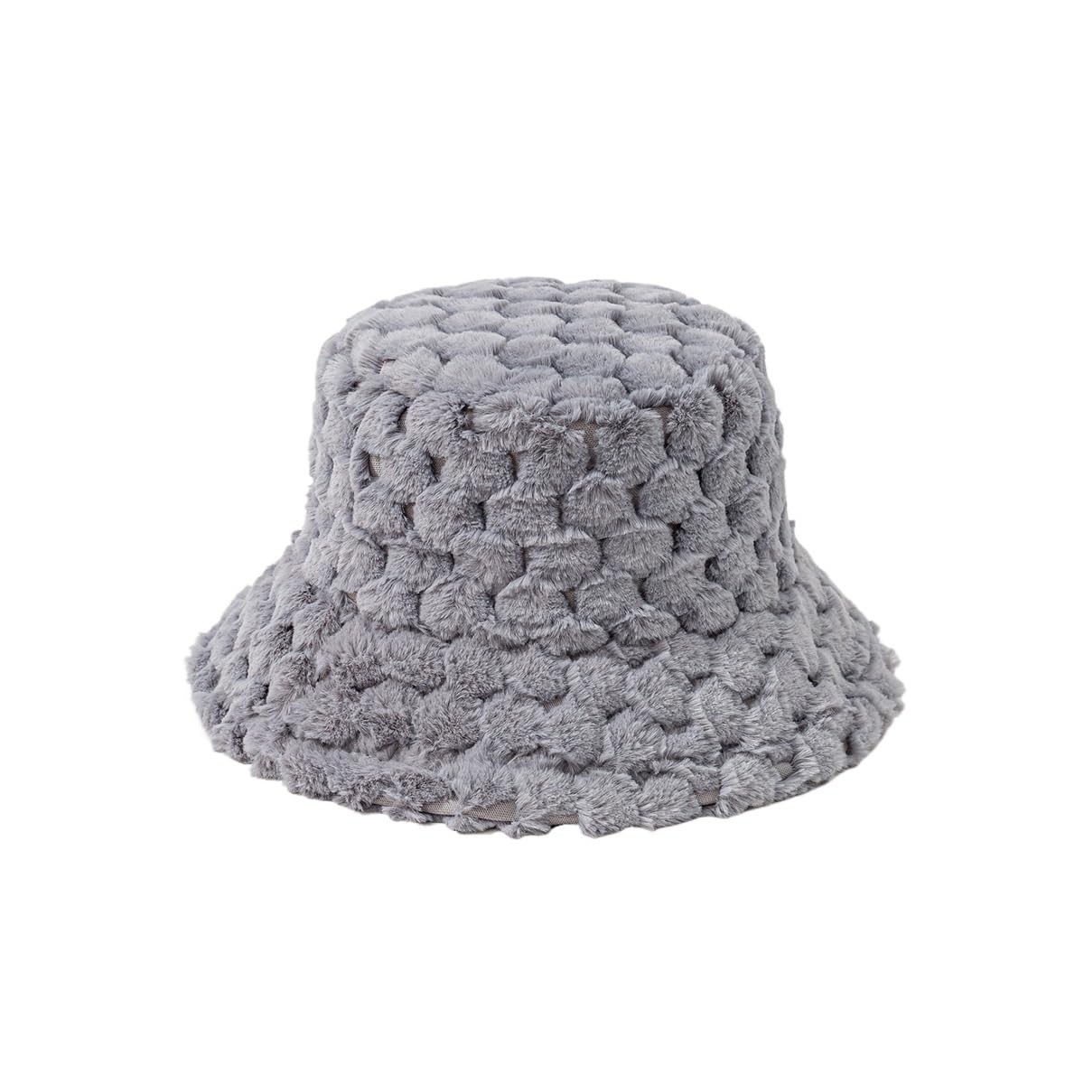 Chapeau seau rétro fausse fourrure femme bob hiver gris