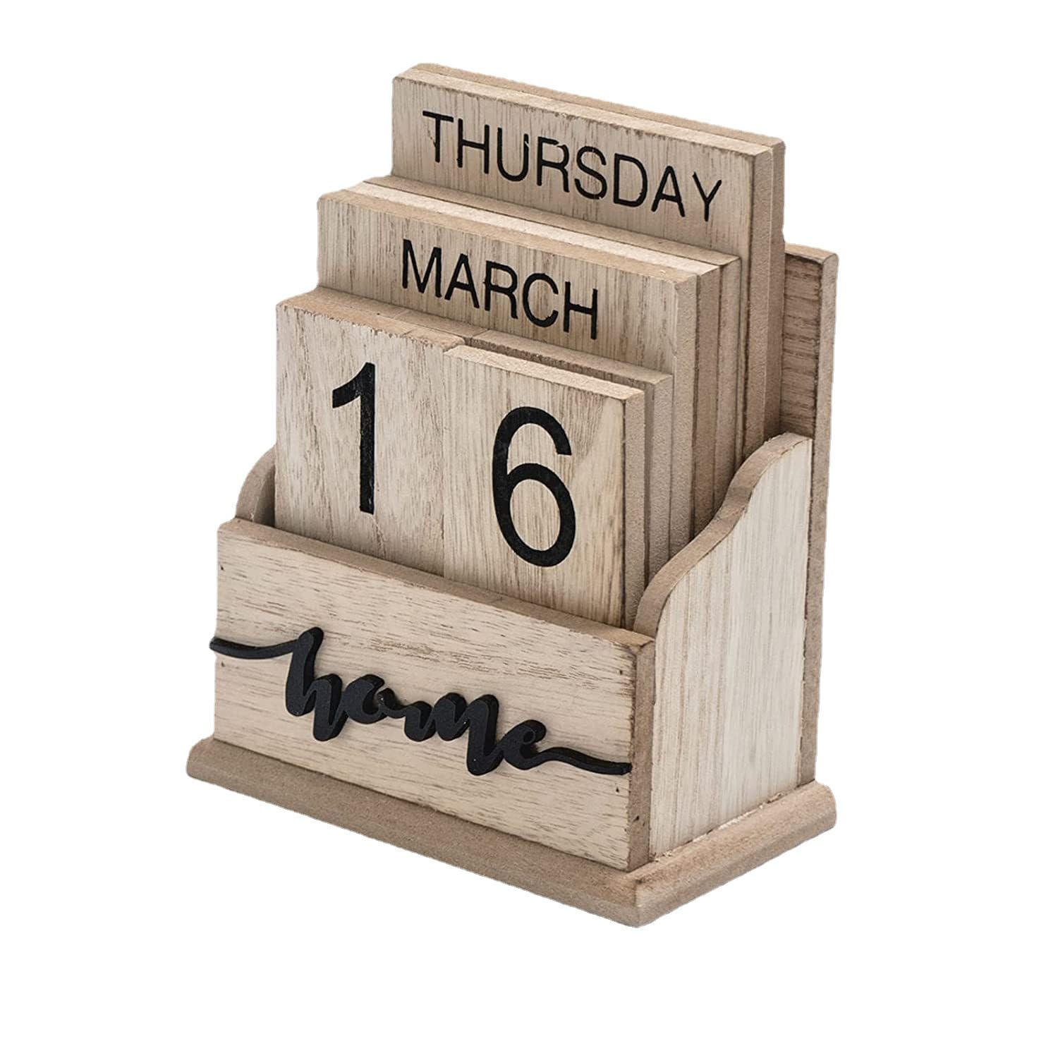 Perpetual Calendar Wooden Calendar Blocks Vintage Wood Block Calendar Stylish Eternal Desk Calendar for Home Office Desk Accessories Week Month Date Display (Wood Home)