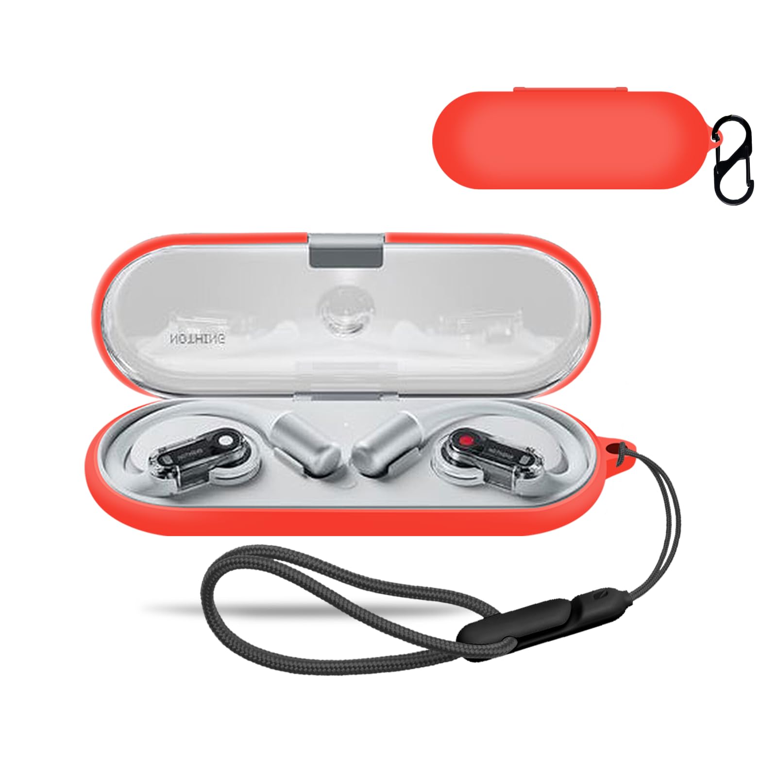 Nothing Ear (Open) Open-Ear Case Cover, Wireless Earphone Silicone Protective Case - Drop, Scratch, Shock-Proof, Dust-Proof (Red) with Carabiner +