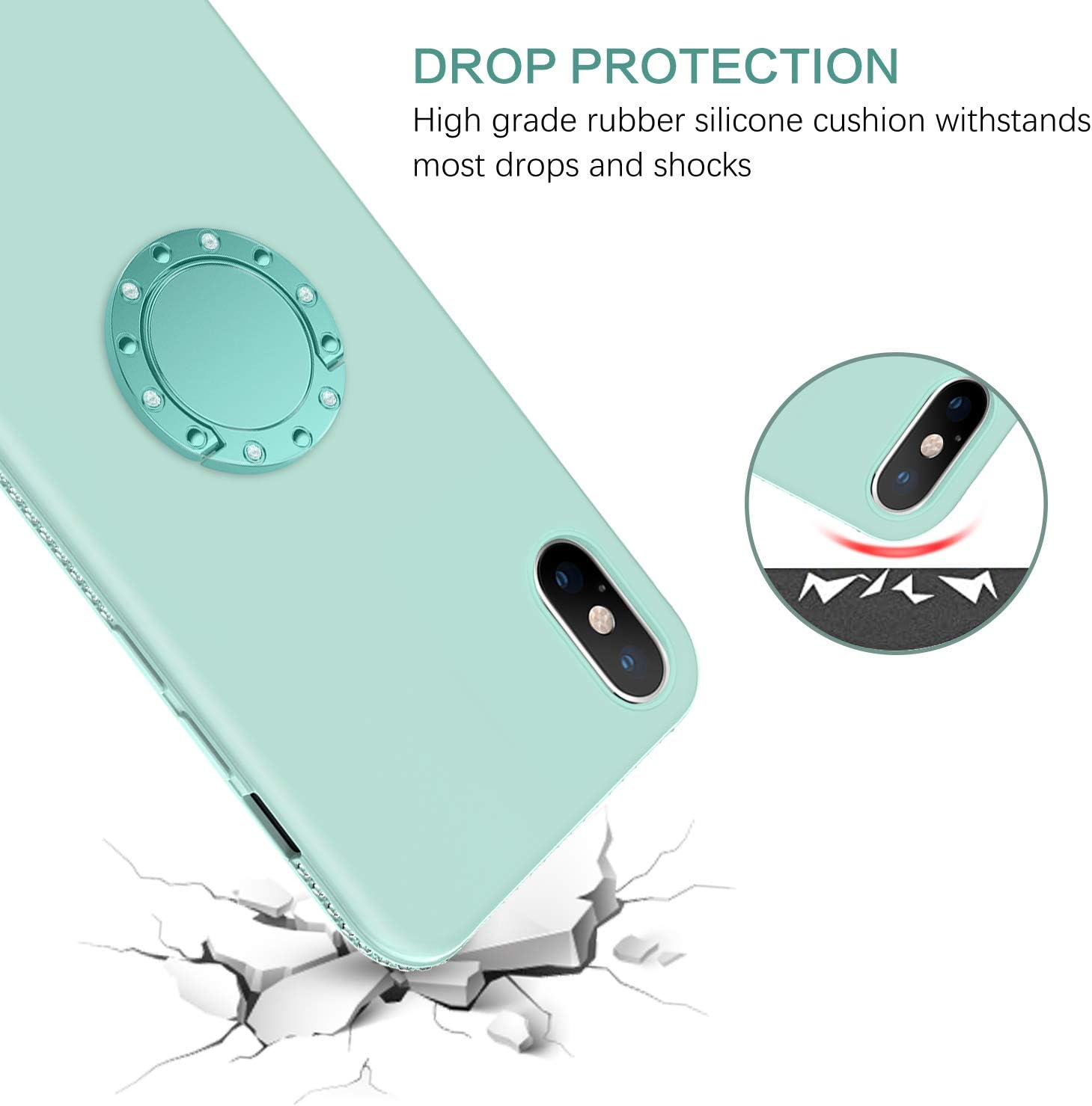 BENTOBEN iPhone XS Case, iPhone X Phone Case, Slim Silicone | 360° Ring Holder Kickstand Soft Rubber Hybrid Hard Protection Shockproof Bumper Non-Slip Cute Girls Women iPhone XS/X/10 Cover, Mint Green