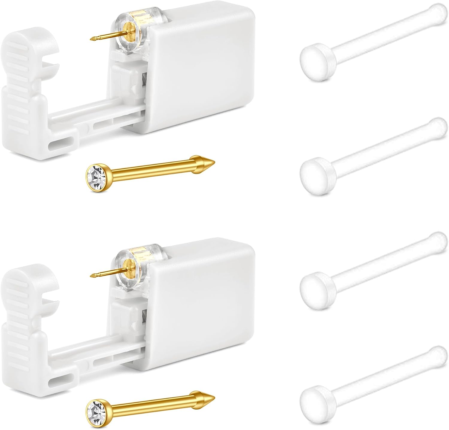 AceFun Nose Piercing kit Silver Gold 2 Pack Disposable Piercing Gun Self Nose Piercing Kit with Clear Nose piercing Stud Low Pain At Home Piercing Kit by Self Family Piercer Kit