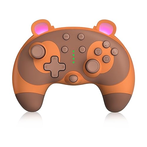 PowerLead Wireless Controller for Nintendo Switch, Cute Raccoon Animal Pro Gamepad for Nintendo Switch with 6 AxisTurboMotion ControlWake-up