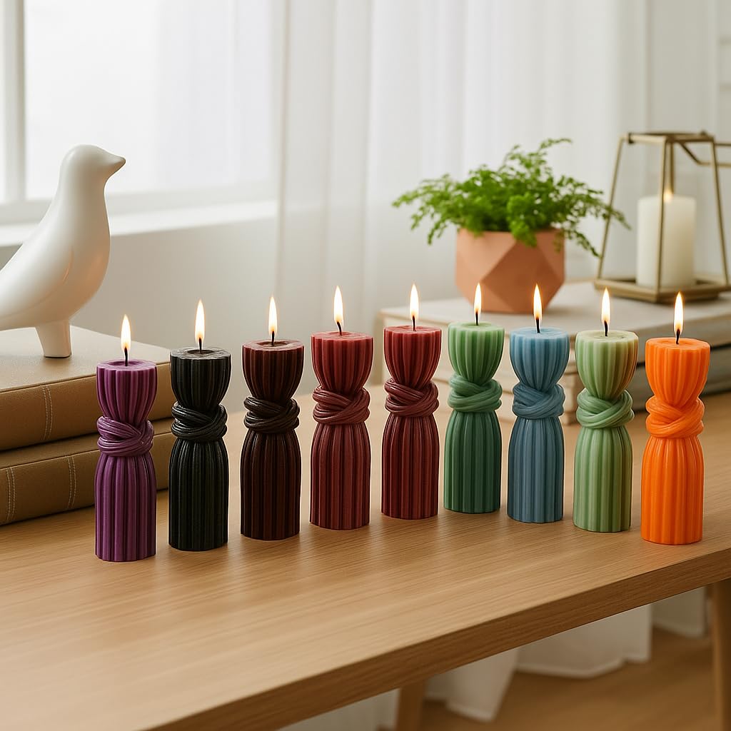 NobleBox - Velas de cera de abeja hechas a mano, velas decorativas, velas moldeadas, idea de regalo, 205 g, 4 juegos (Knotea Column)