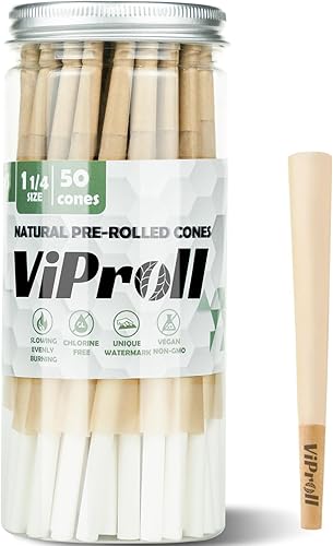 ViProll Conos preenrollados de tamaño 1 14, paquete de 50 conos naturales sin blanquear con puntas en forma de W, conos de preoll de combustión