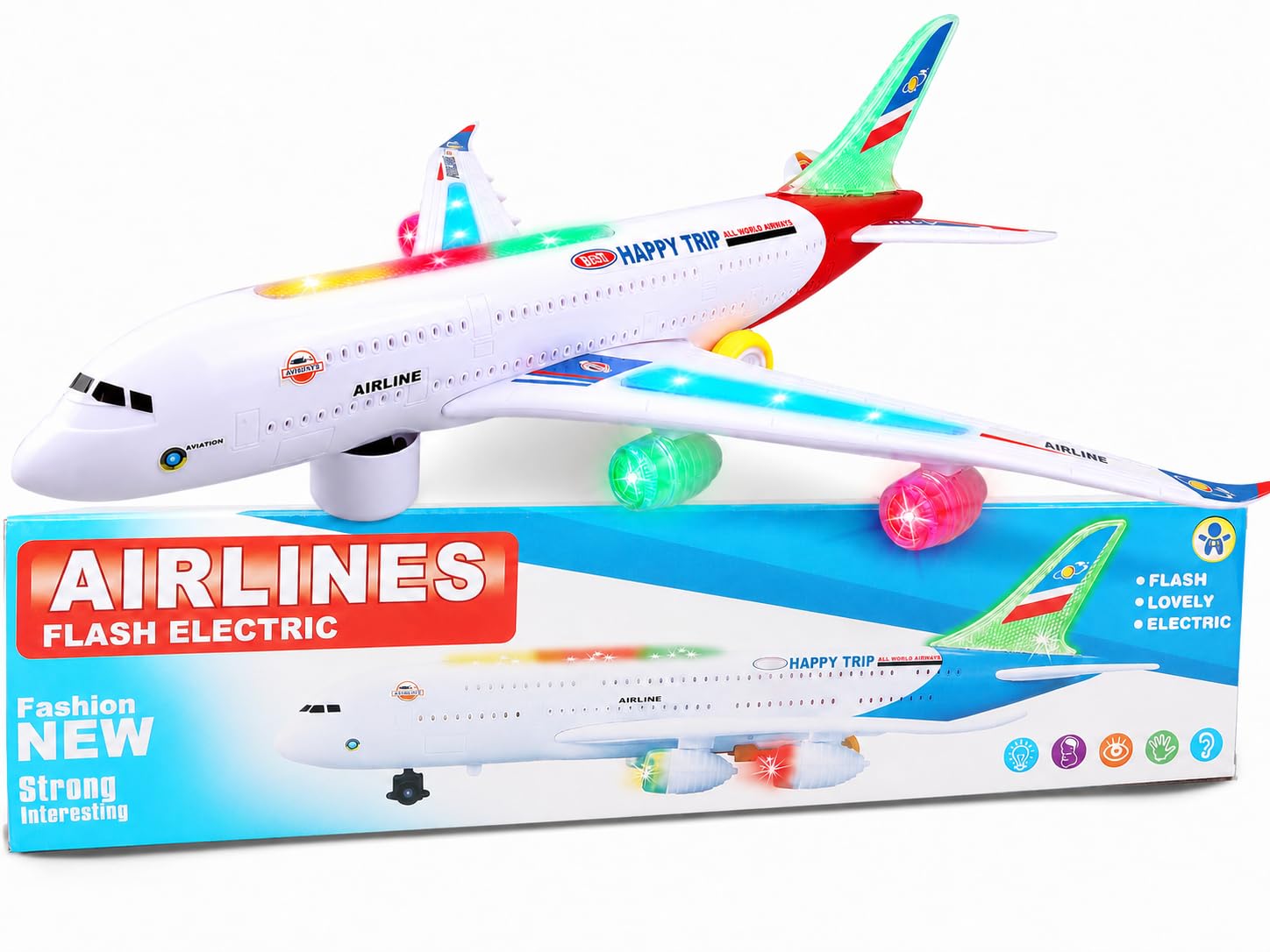 AtomDream Tech Aeroplane Toy with Bump & Go – Flashing Lights & Sounds | Fun Airplane Toy for Kids Ages 3–12 for Boys & Girls (Red)