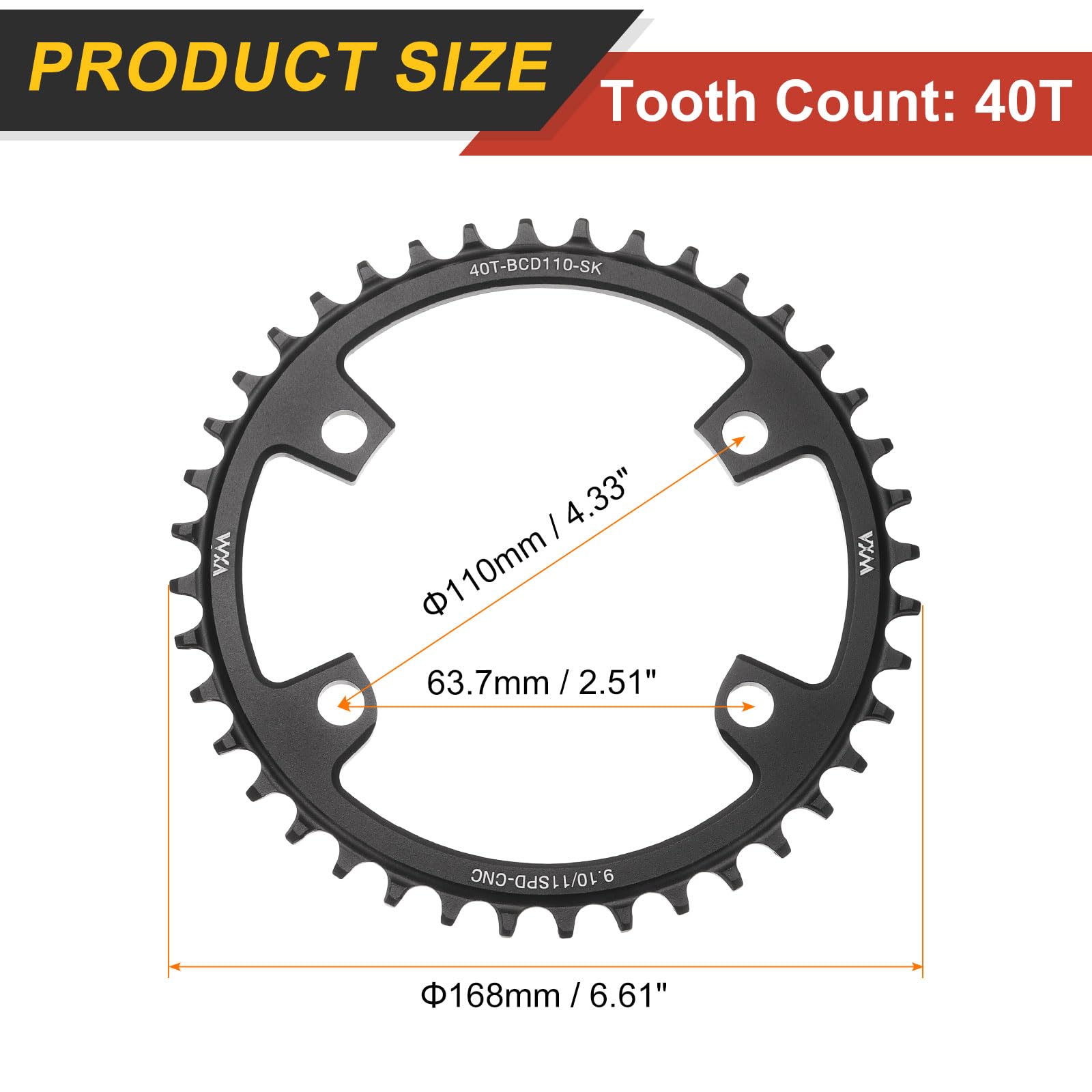 Amazon | uxcell 110BCD バイクチェーンリング 40T 9/10/11速 168mm
