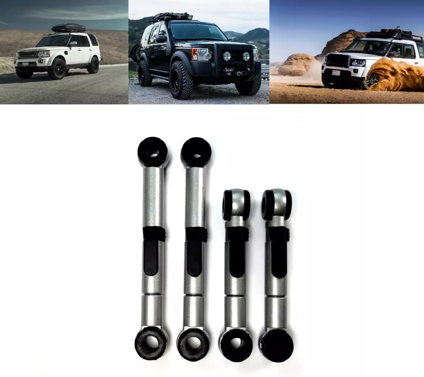 ADJUSTABLE HEIGHT LINK RODS +1.5" LIFT FRONT & REAR AXLE - COMPLETE VEHICLE SET COMPATIBLE WITH LAND ROVER LR3 2005-09 & LR4 2010-16 WITH AIR RIDE SUSPENSION, PART # LRNJ MOTORWORKS#13