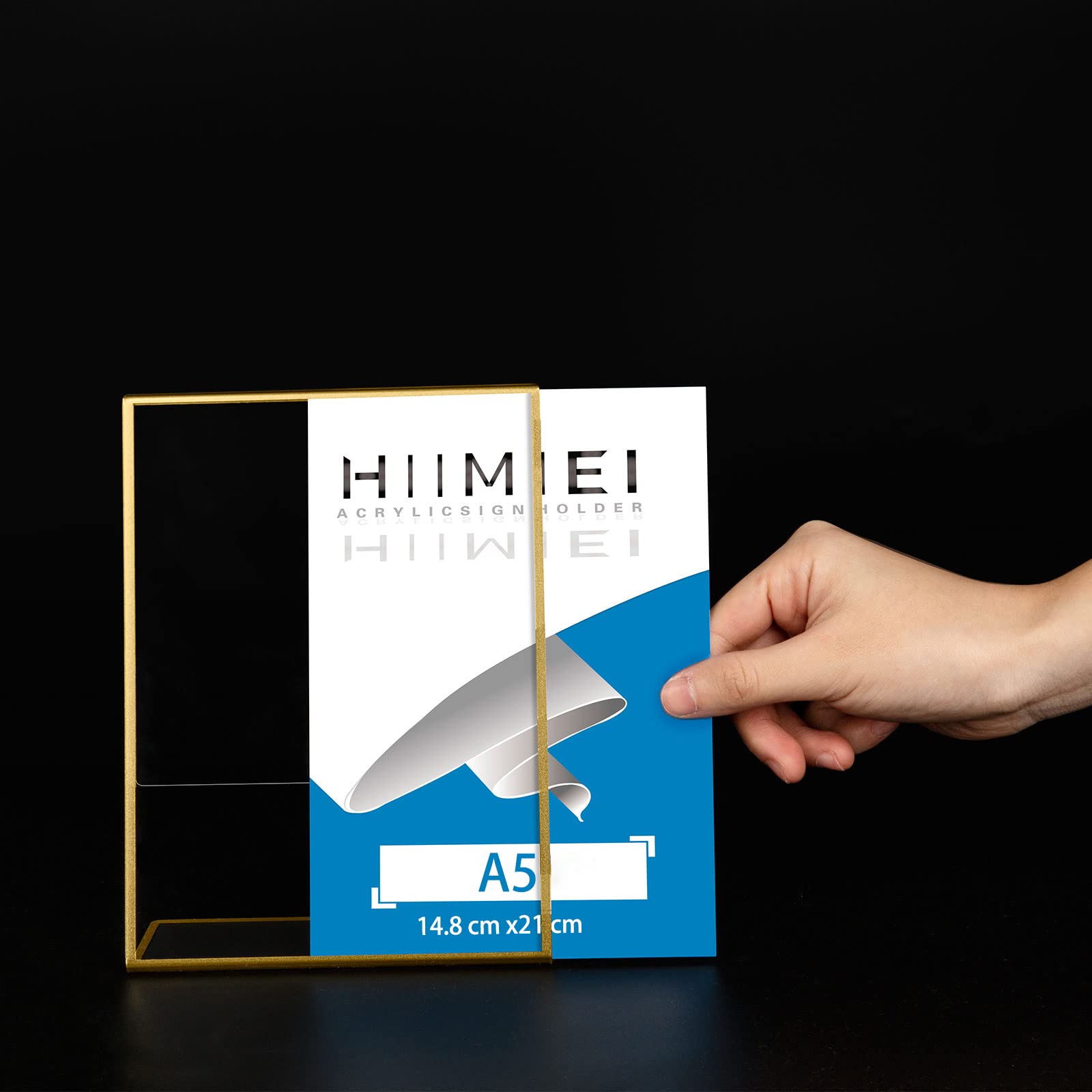 HIIMIEI A5 Tischaufsteller Schräg, 6 Stück Thekenaufsteller A5 Bilderrahmen Gold, Acryl Werbeaufsteller/L-Ständer für Hochzeitsparty, Cafés, Restaurants, Ausstellungen, Büros (14,8 x 21,0 cm)