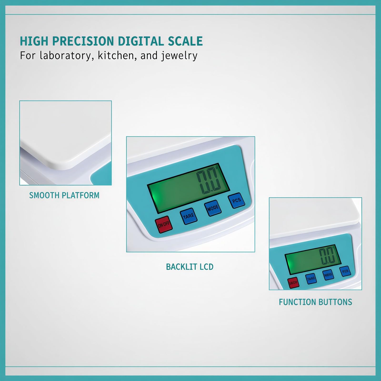Digitale Waage, 13,2 lbs Feinwaage mit 0,1 g, TARE- und PCS-Funktion, tragbare Küchenwaage und Digitalbalance für Backen, Kochen, Schmuck und Labor, 8,6 x 5,8 x 1,9 in