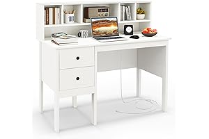 GLOBALWAY 48" White Desk with Hutch