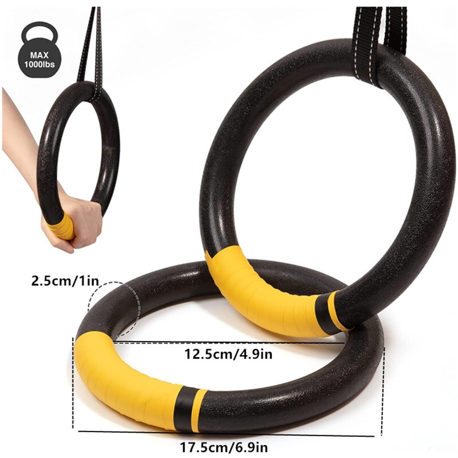Anillas de Gimnasia Anillos de Gimnasia con Capacidad 1000 Libras y Correas Hebilla Ajustables 1/2 m, Anillos Ejercicio dominadas for Fitness en casa