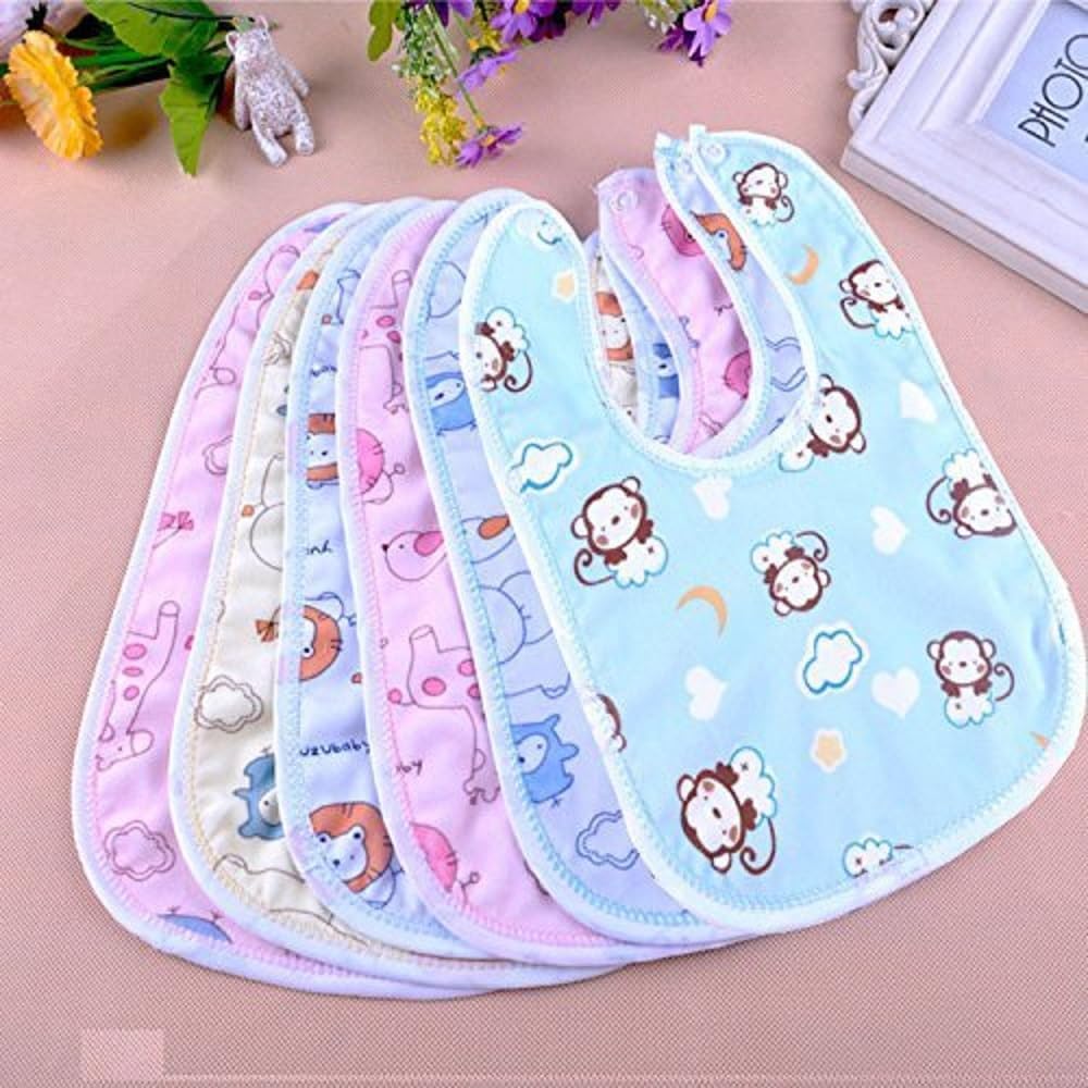 BabyGo Waterproof Baby Bibs | Spill-Resistant Apron Feeding Bibs for 6–12 Months, Soft & Absorbent Fast-Dry Cotton, Durable, Lightweight, Washable & Reusable Meal Time Bibs | Set of 6 (Multicolor)