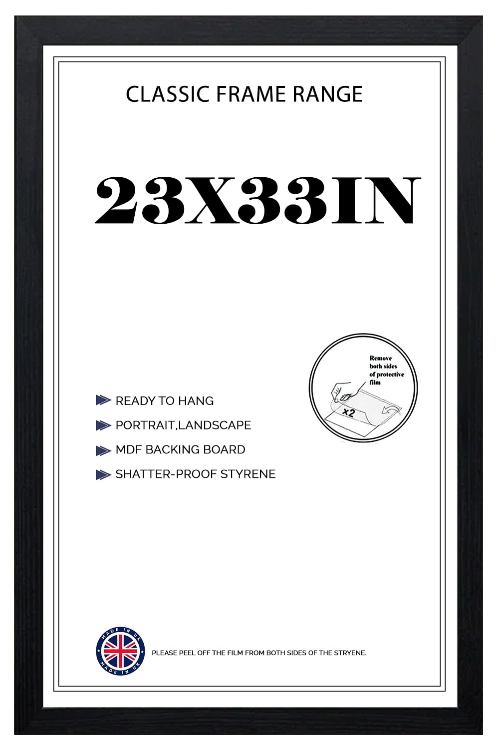 Flat Black Poster Frame 23x33'' Lightweight Vertical & Horizontal Shatter-Proof Acrylic HD Clear Front Wall Hanging Picture Frame