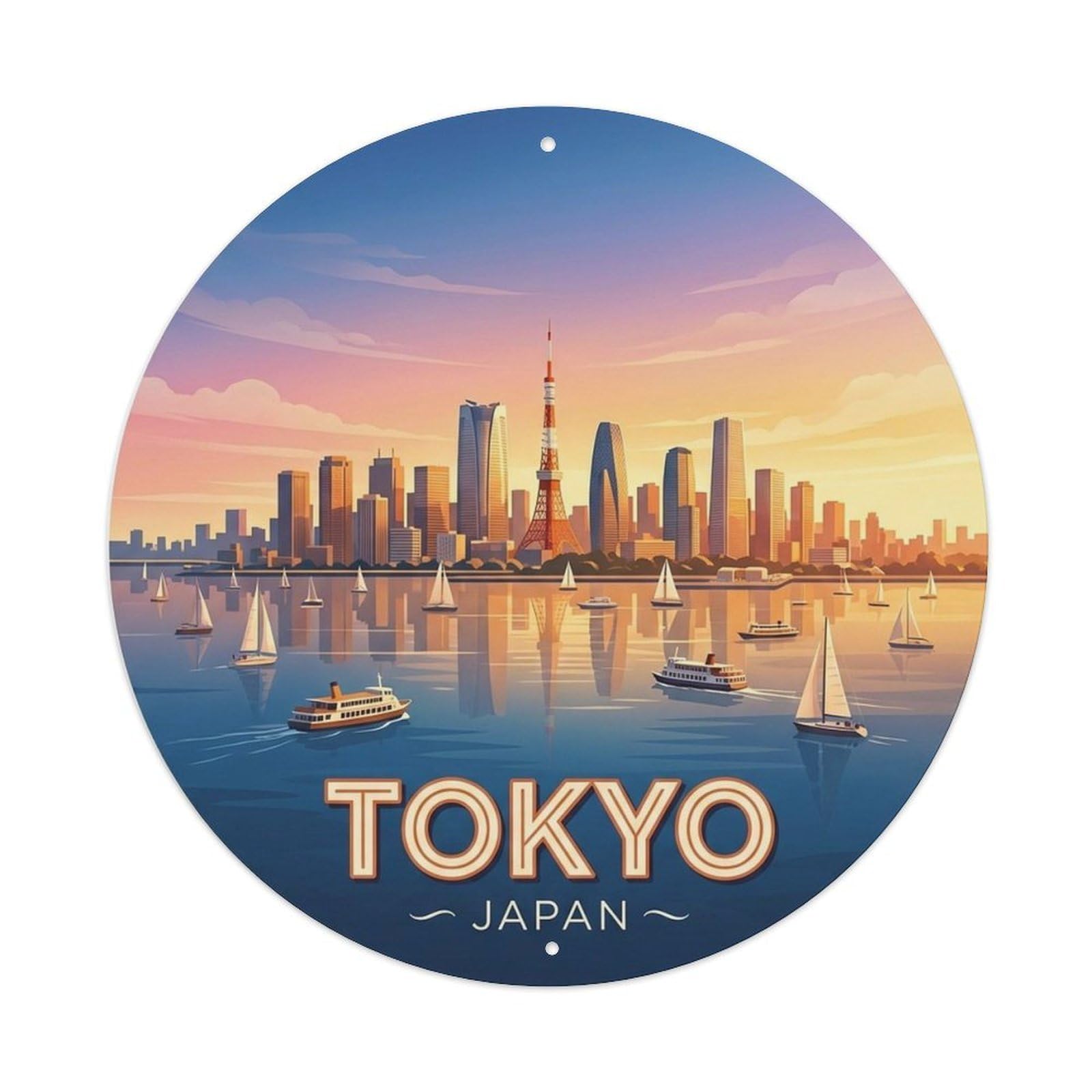 Tokyo Japan City Landmark Geometric Cultural Route Metal Tin Sign