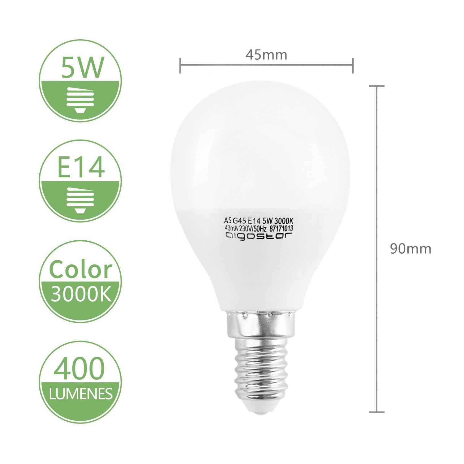 10 Lampadine LED E14 Aigostar - 5W, Luce Bianca Calda 3000K, 420 Lumen, Mini Globo - Foto 11
